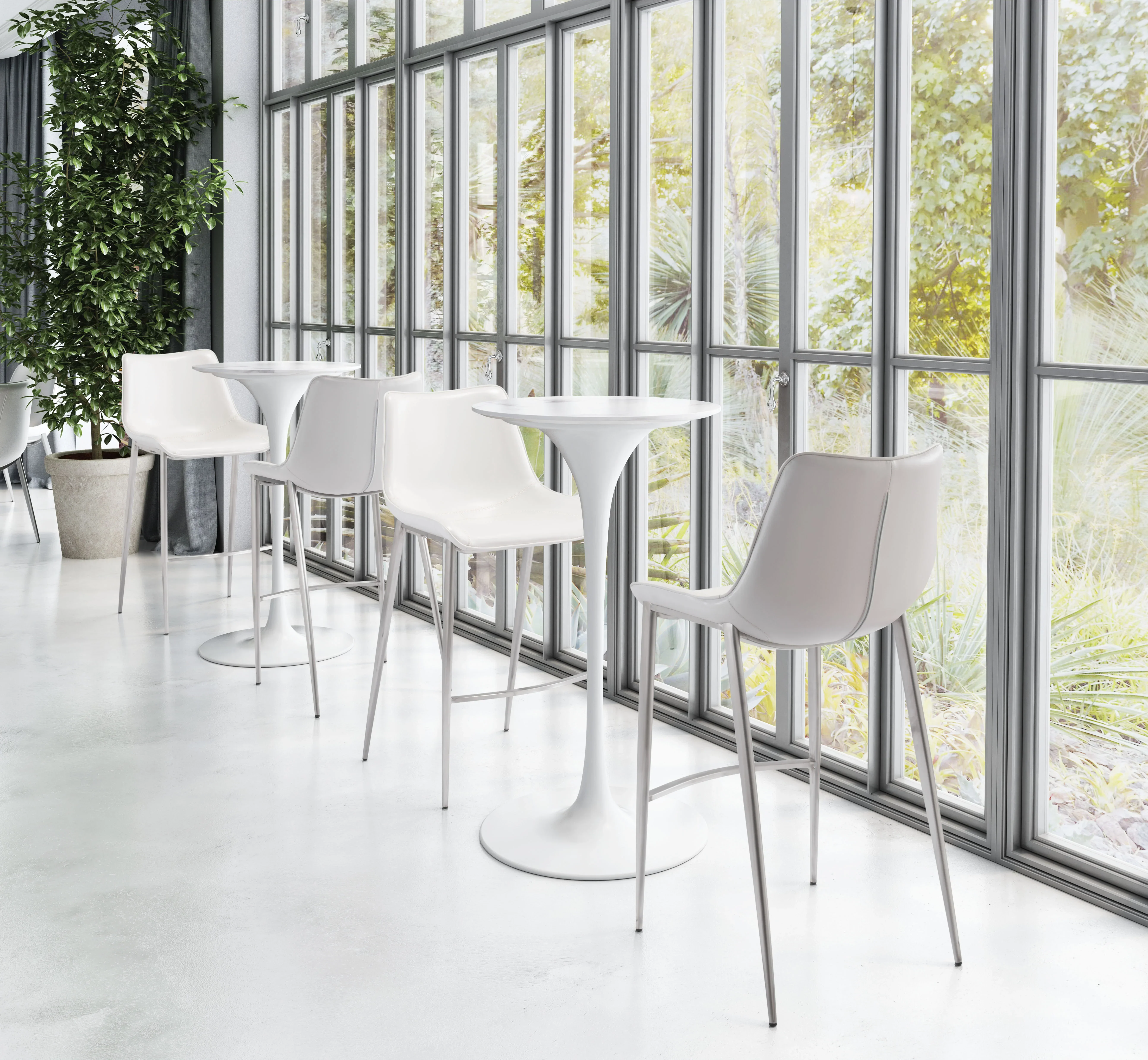 Magnus Barstool (Set of 2) White & Silver - Image 2