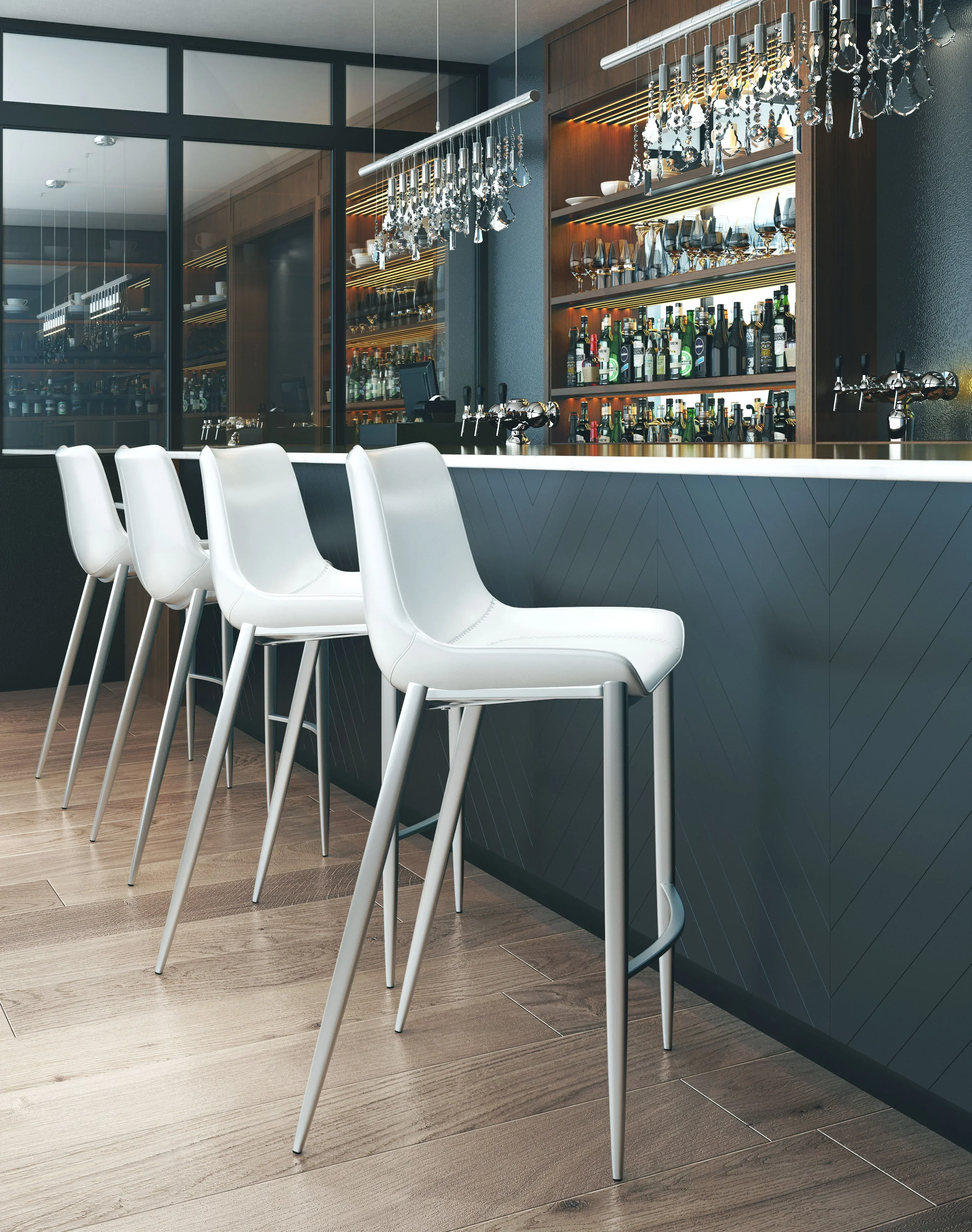 Magnus Barstool (Set of 2) White & Silver - Image 3