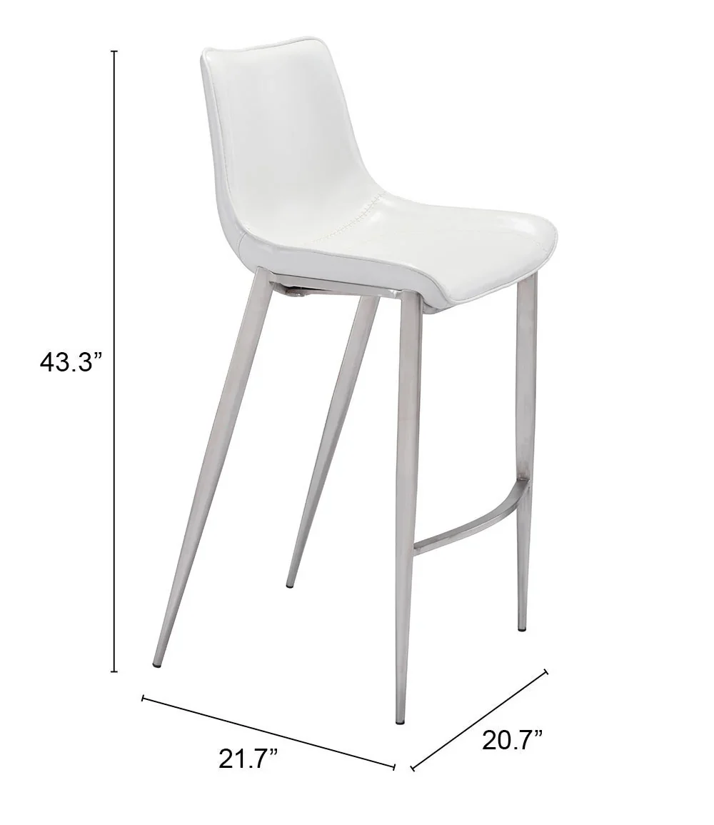 Magnus Barstool (Set of 2) White & Silver - Image 7