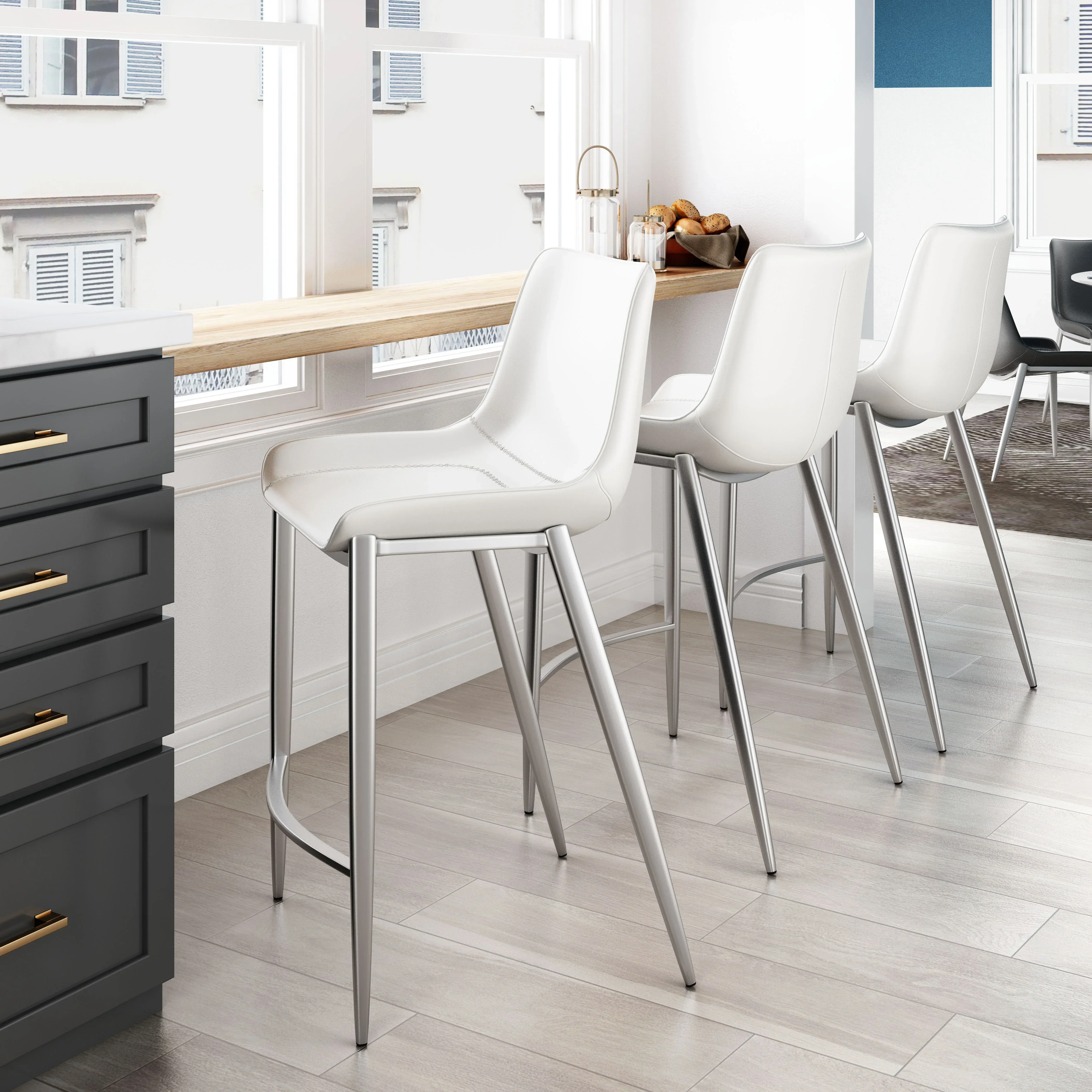 Magnus Counter Stool (Set of 2) White & Silver - Image 2