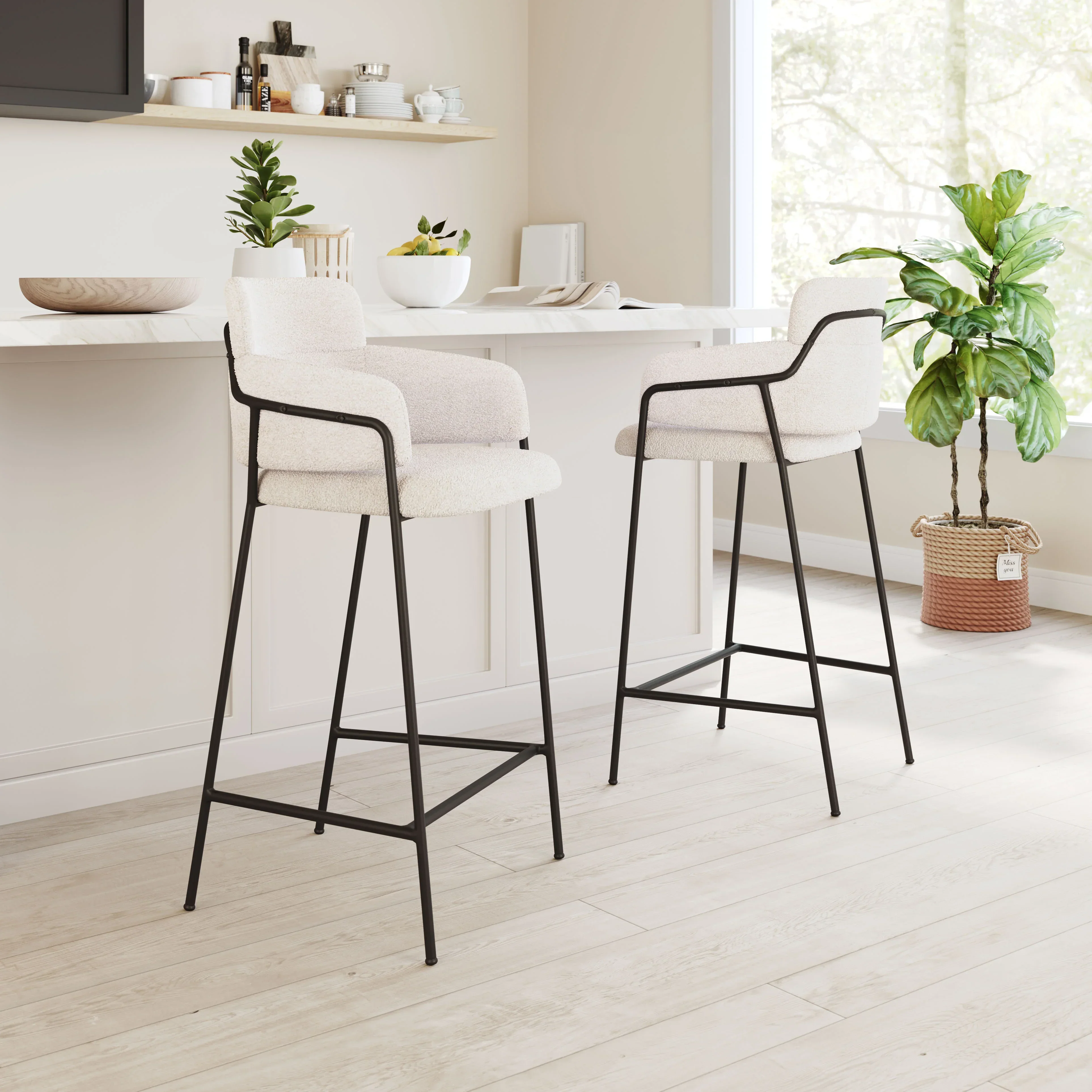 Marcel Barstool (Set of 2) Cream - Image 2