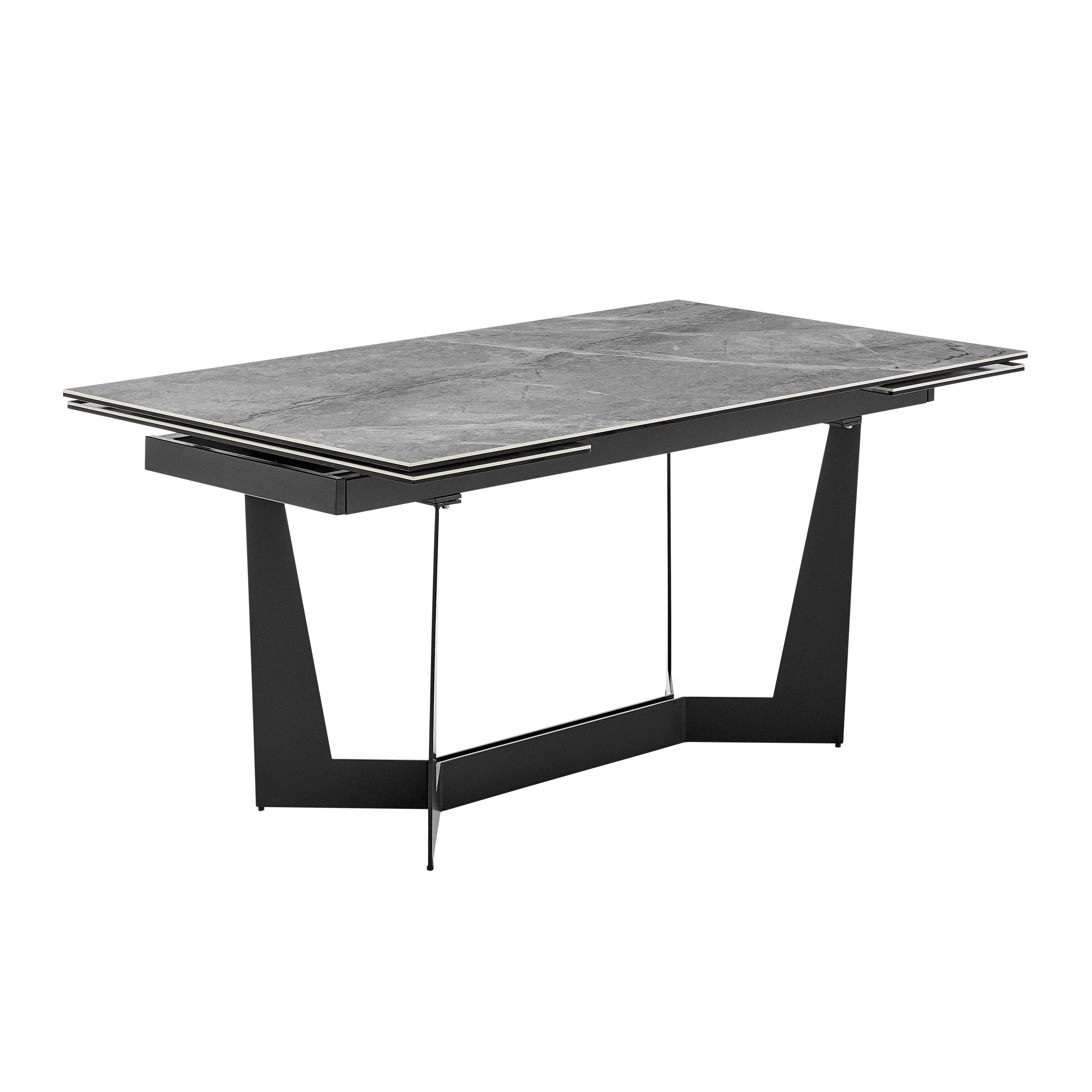 Mateo 95" Extension Table in Venice Gray Ceramic Glass Top and Matte Black Steel Base
