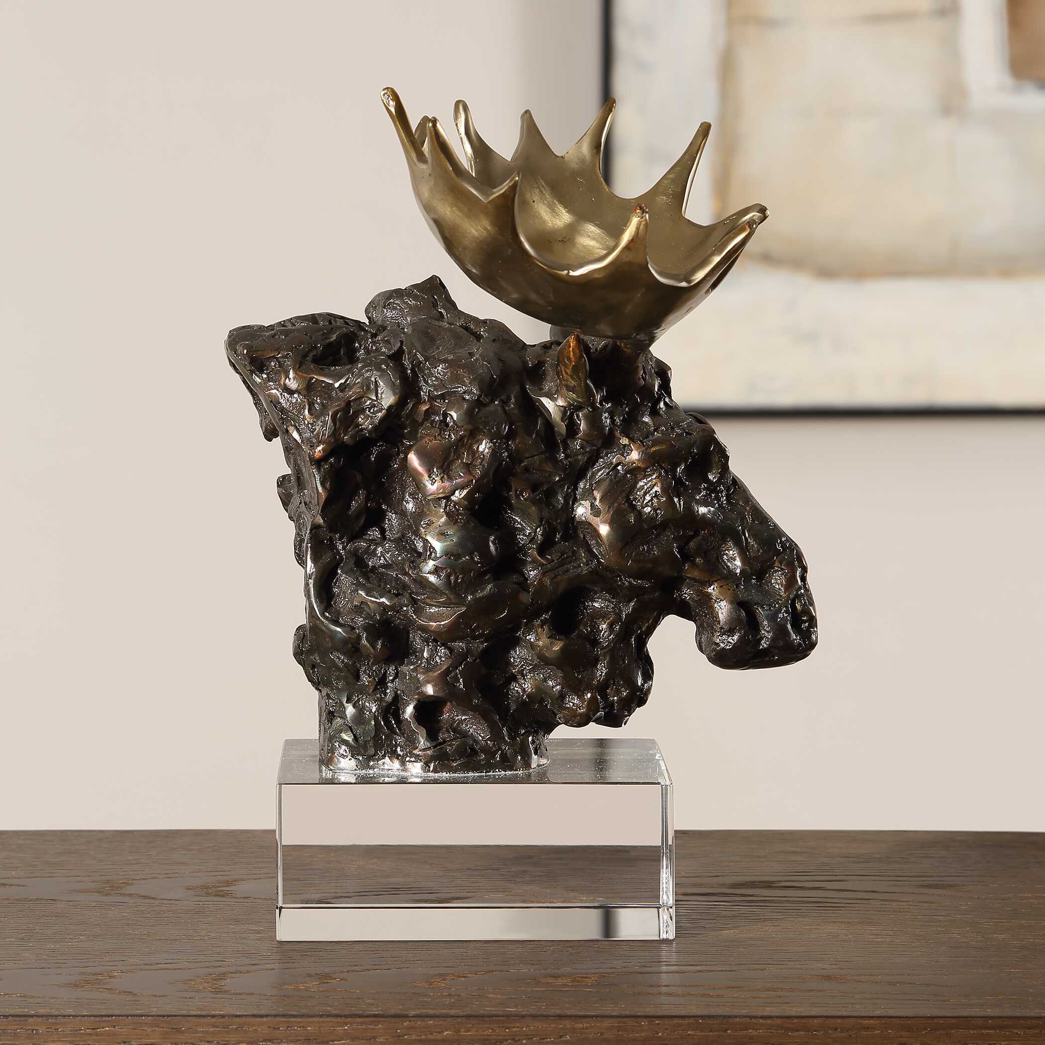 Moose Bust Bronze Sculpture - Image 3