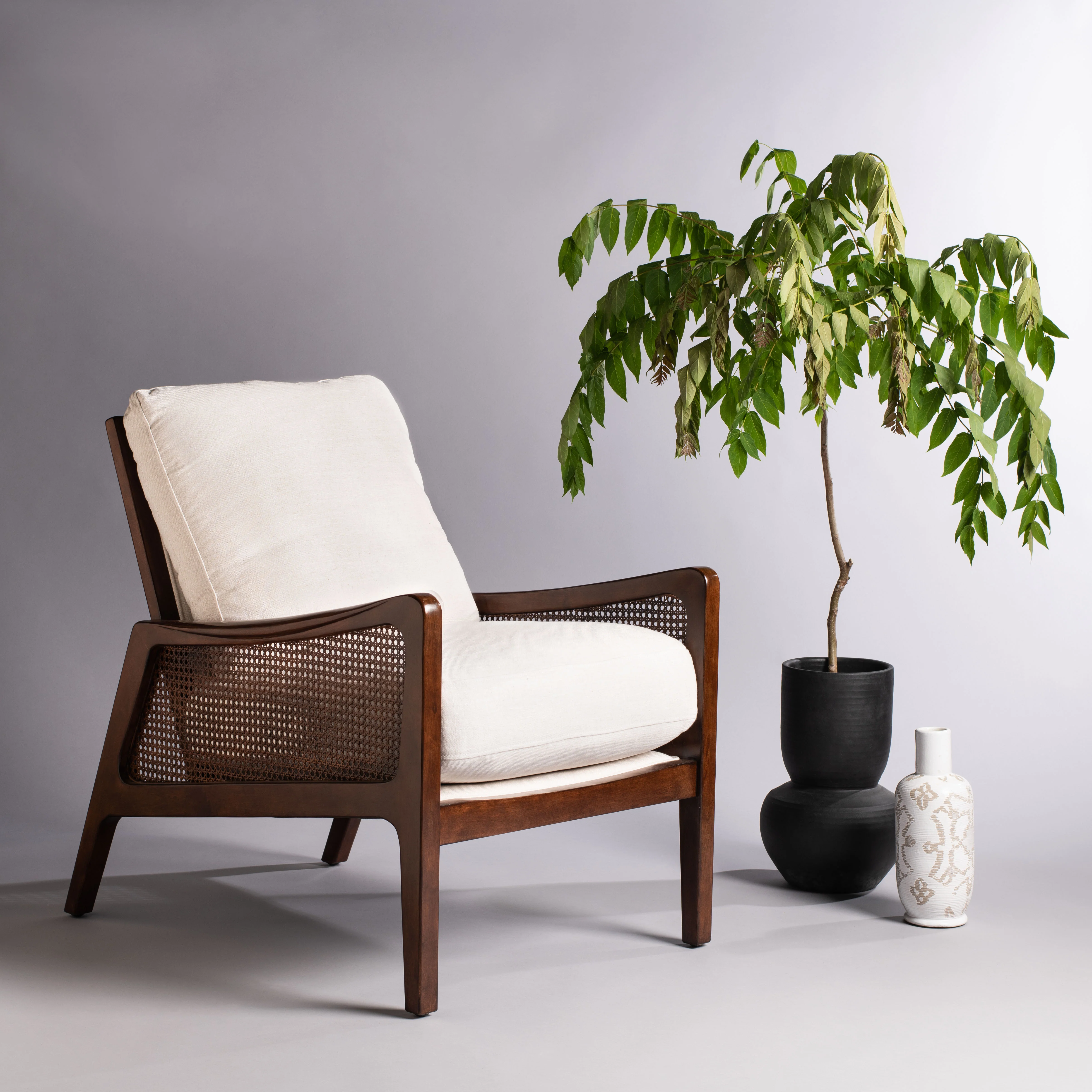 Moretti Wood Frame Accent Chair/ Oatmeal/ Walnut - Image 2
