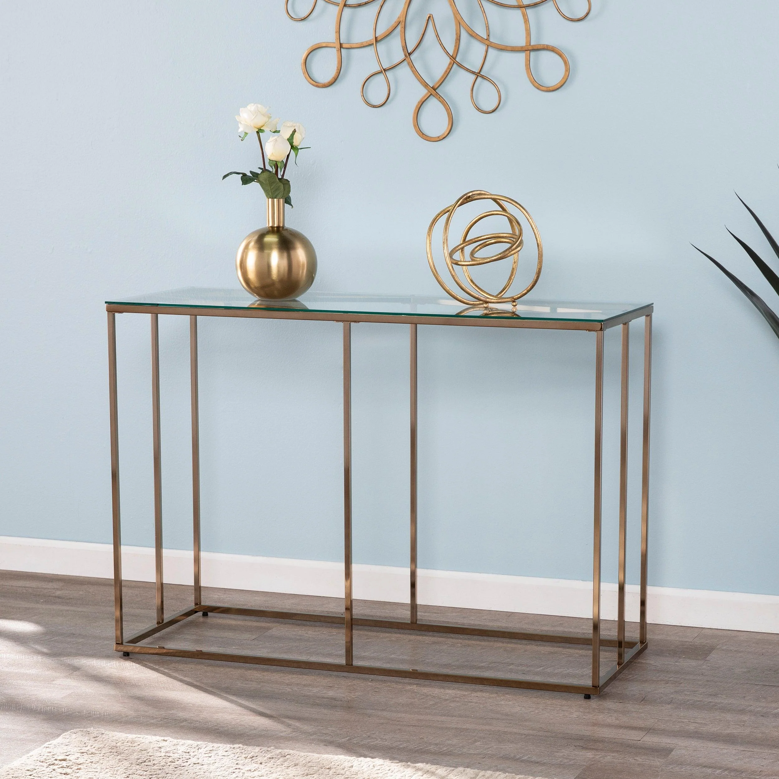 Nicholance Contemporary Glass-Top Console Table - Image 2