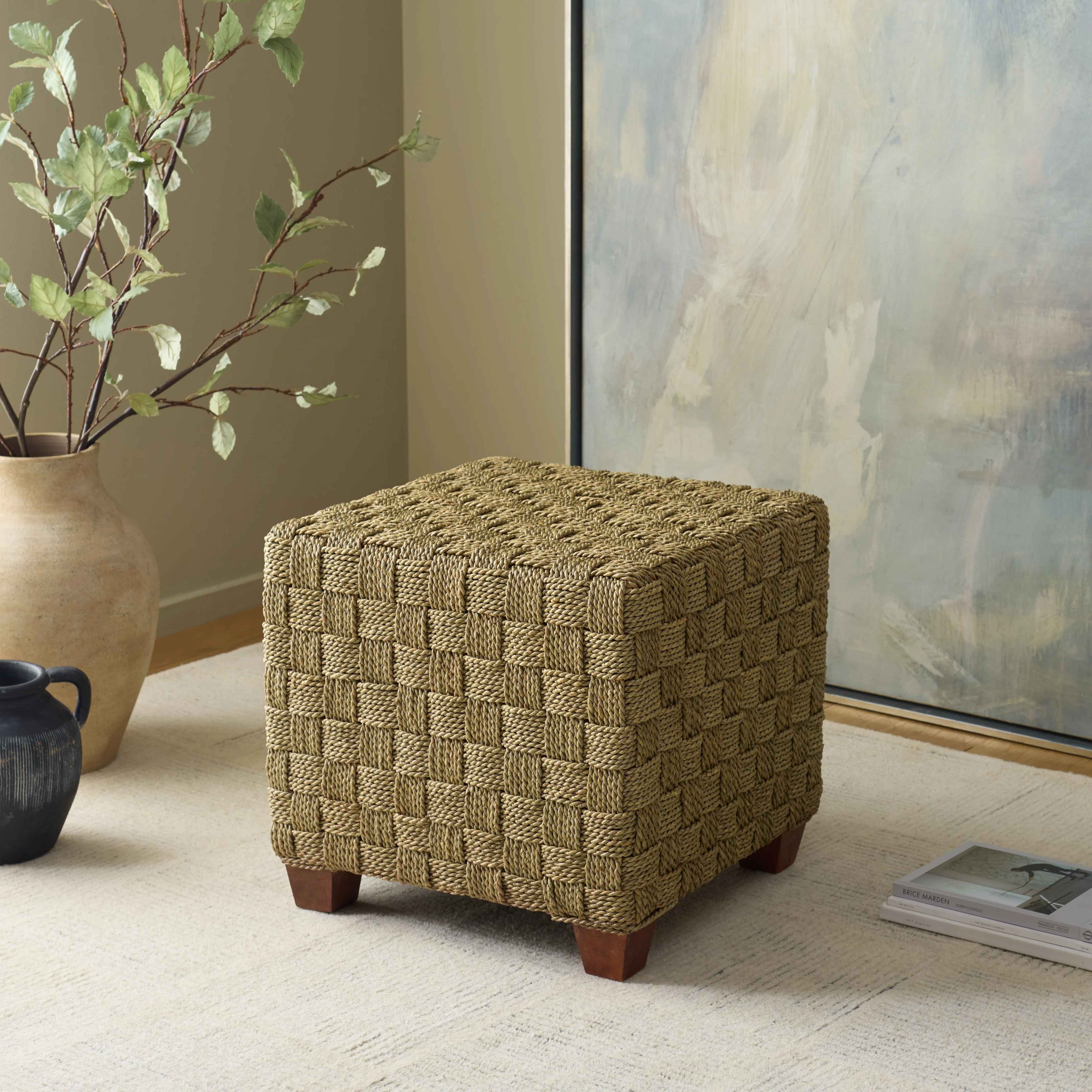 Norabelle Square Woven Seagrass Ottoman - Image 5