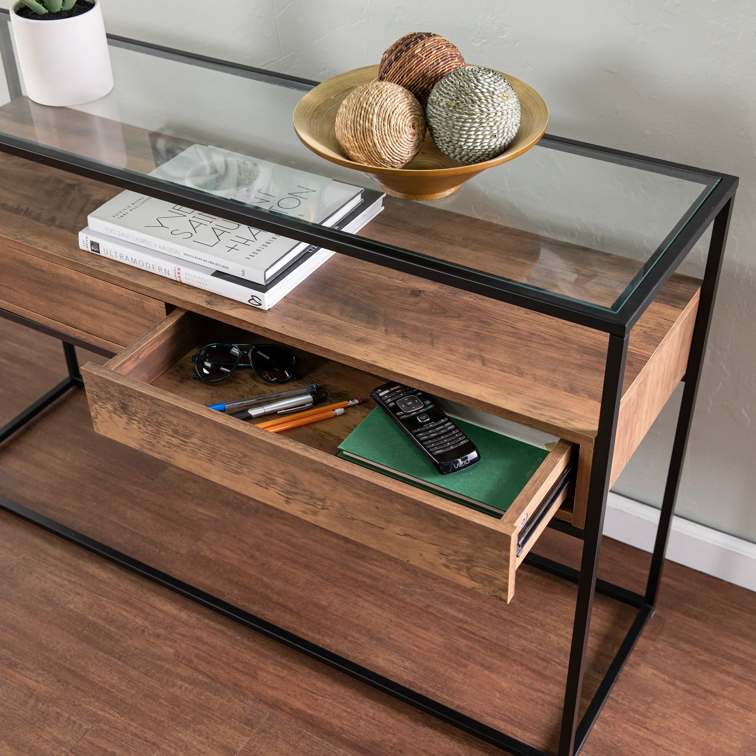Olivern Glass-Top Console Table w/ Storage - Image 6