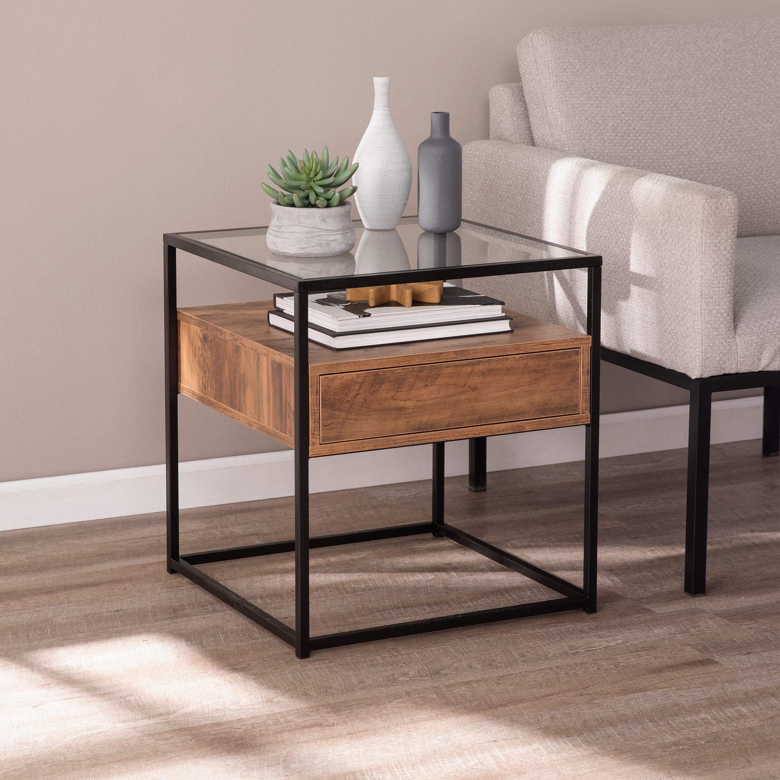 Olivern Glass-Top End Table w/ Storage - Image 4