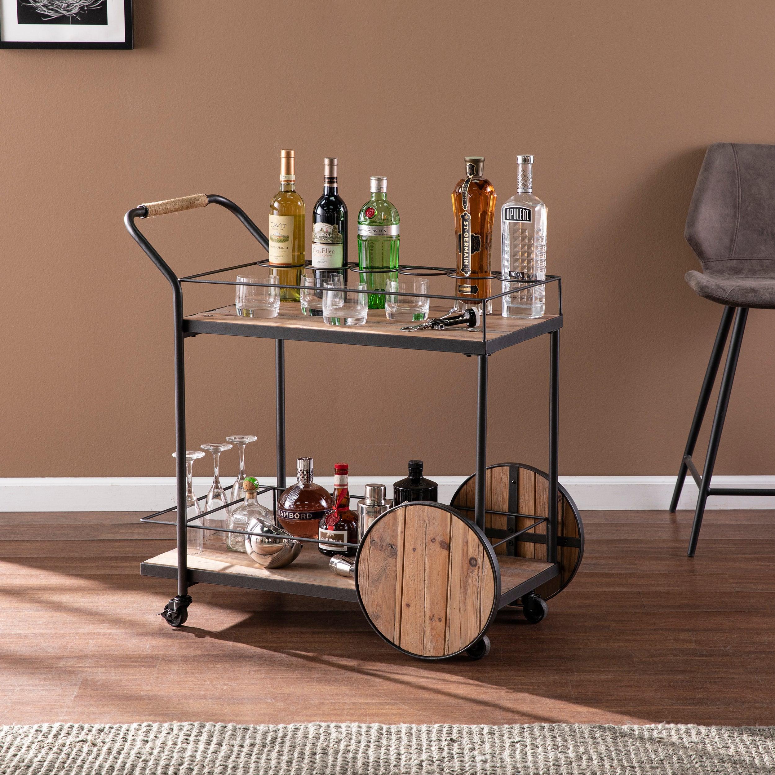Pemton Reclaimed Wood Bar Cart - Image 2