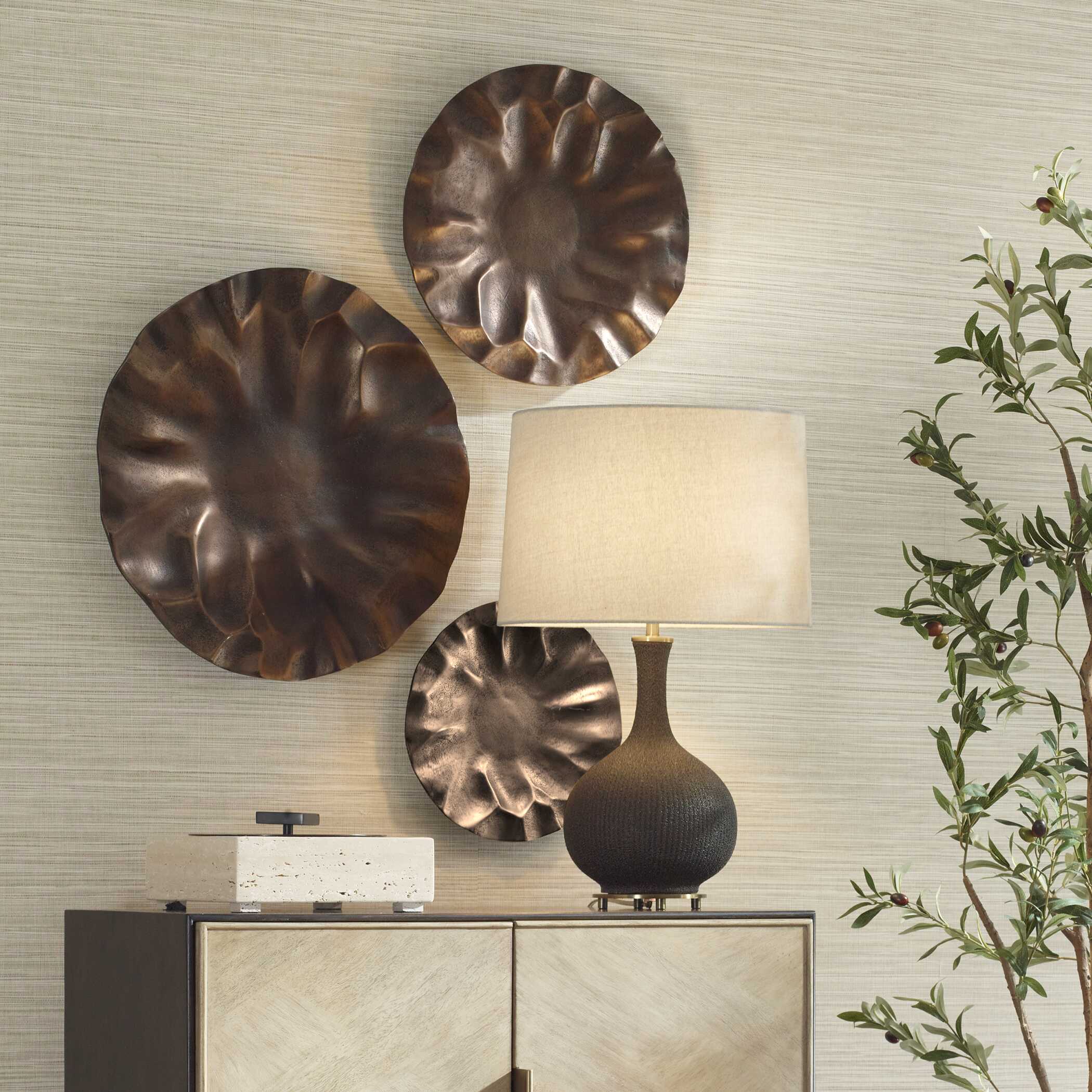 Peonia Outdoor Bronze Wall Art - Set of 3 - Image 3