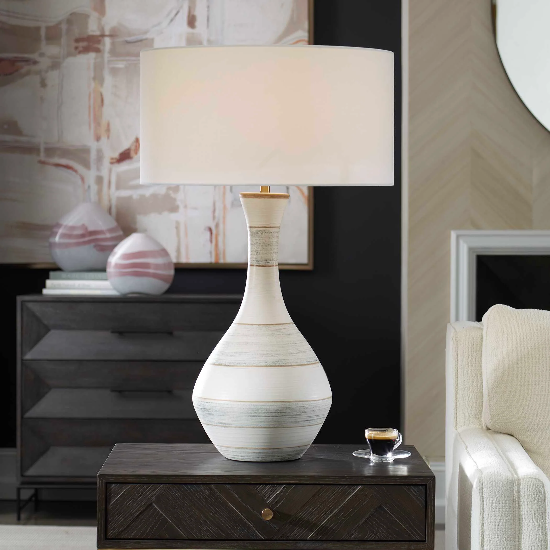 Potter Striped Ivory Blue Table Lamp - Image 2