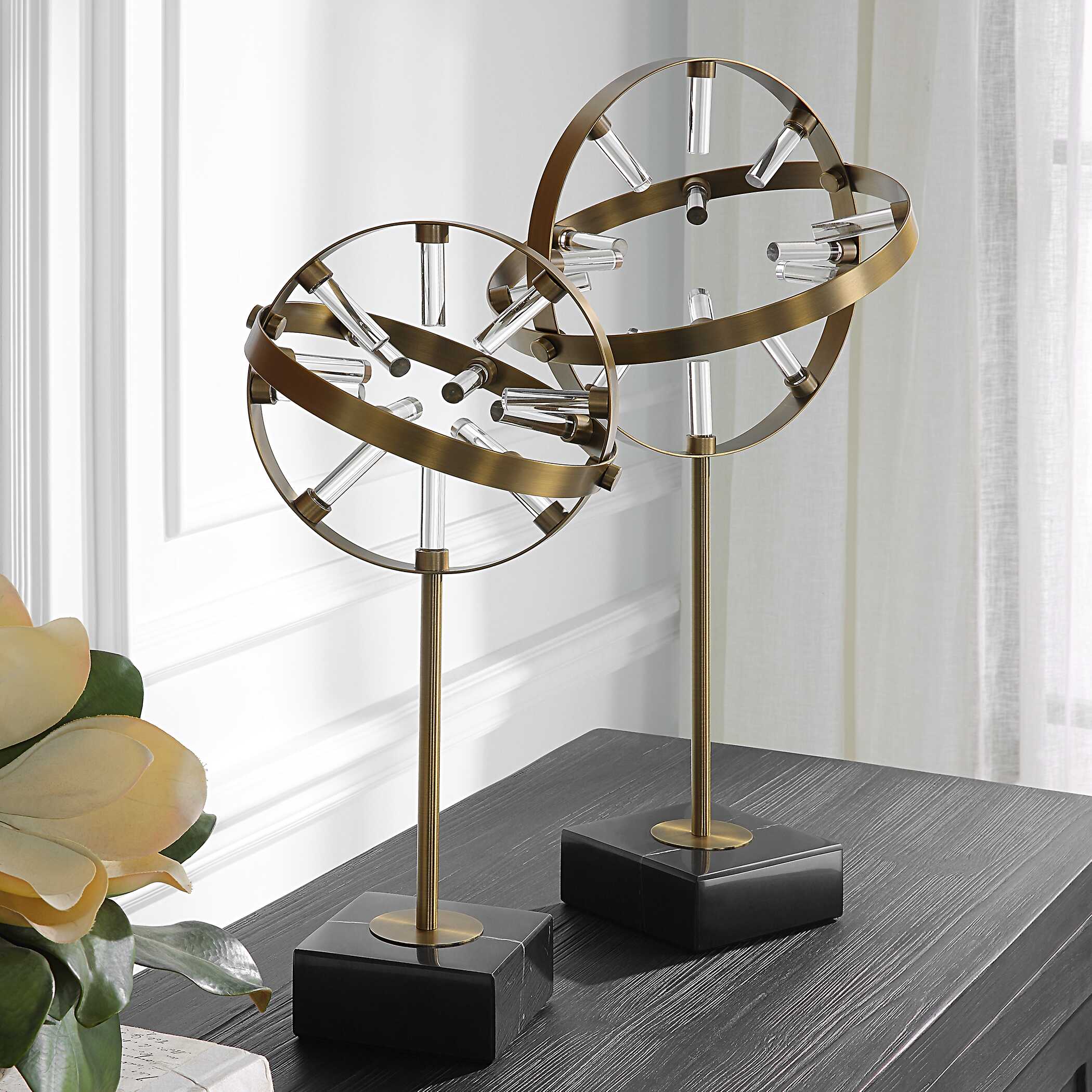 Realm Spherical Brass Sculptures Set Of 2 - Image 2