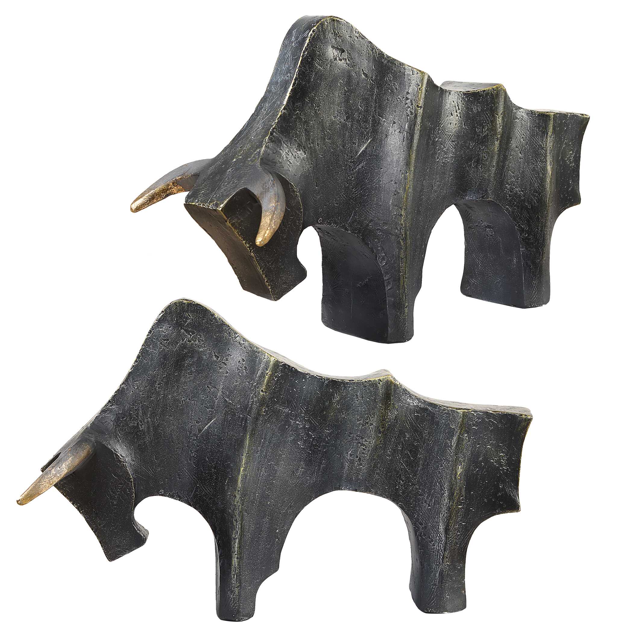 Regal Bull Bronze Sculptures - Set of 2 - Image 5