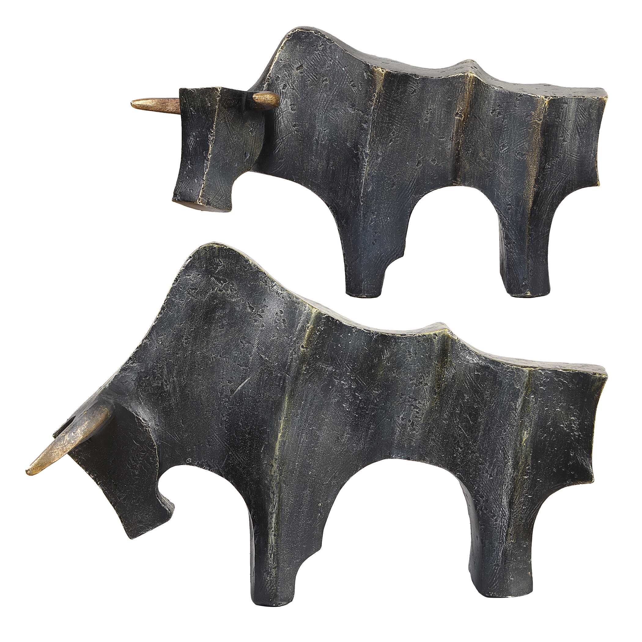 Regal Bull Bronze Sculptures - Set of 2 - Image 6