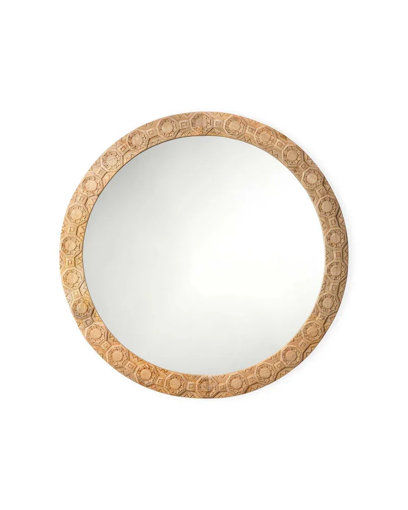 Relief Wood Carved Round Wall Mirror