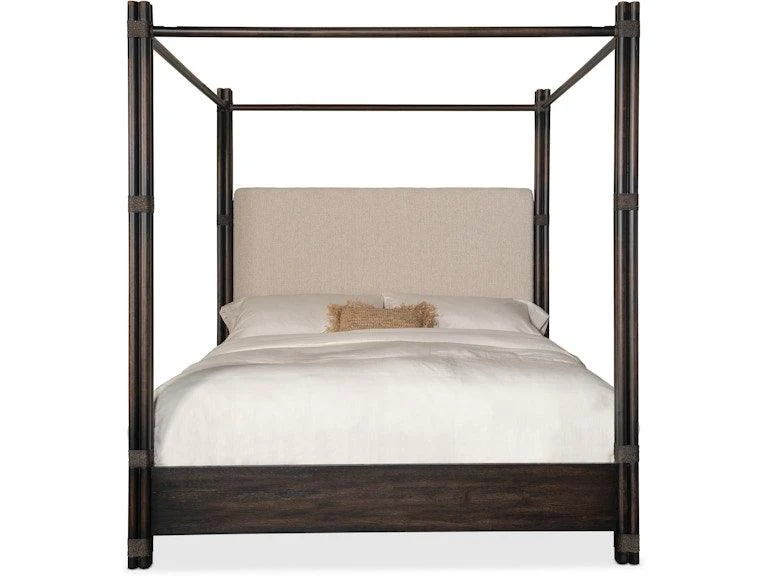 Retreat Pole Rattan Upholstered Poster Bed w/Canopy - Image 3
