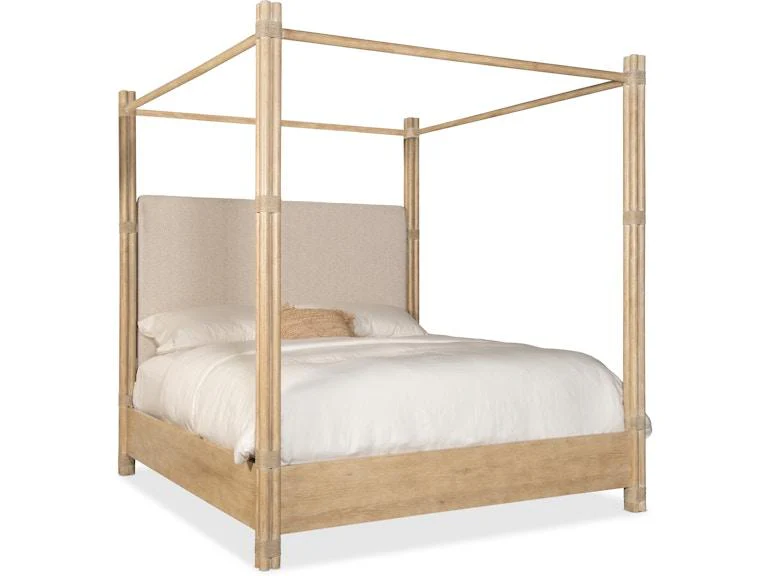 Retreat Pole Rattan Upholstered Poster Bed w/Canopy - Image 5