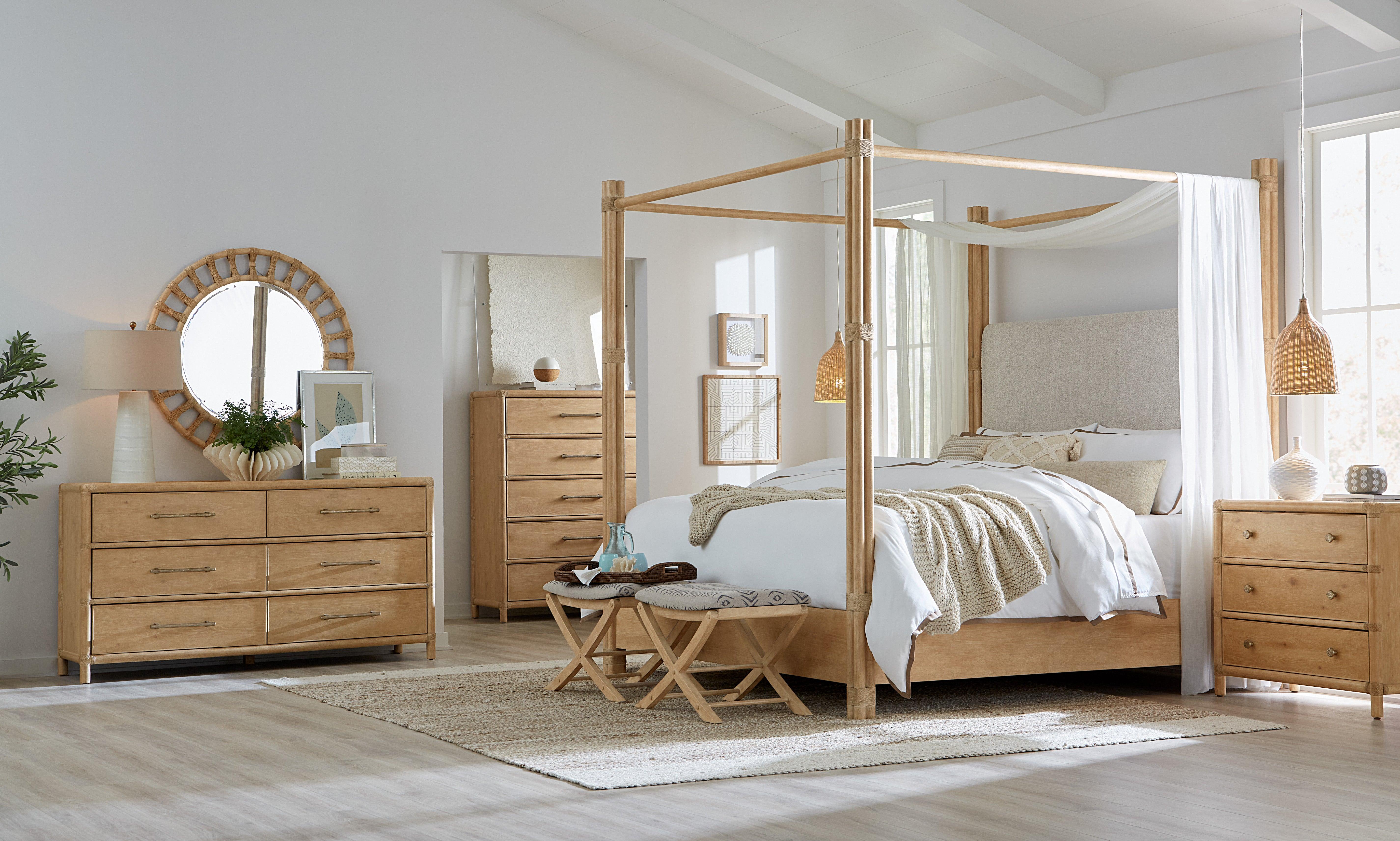 Retreat Pole Rattan Upholstered Poster Bed w/Canopy - Image 9