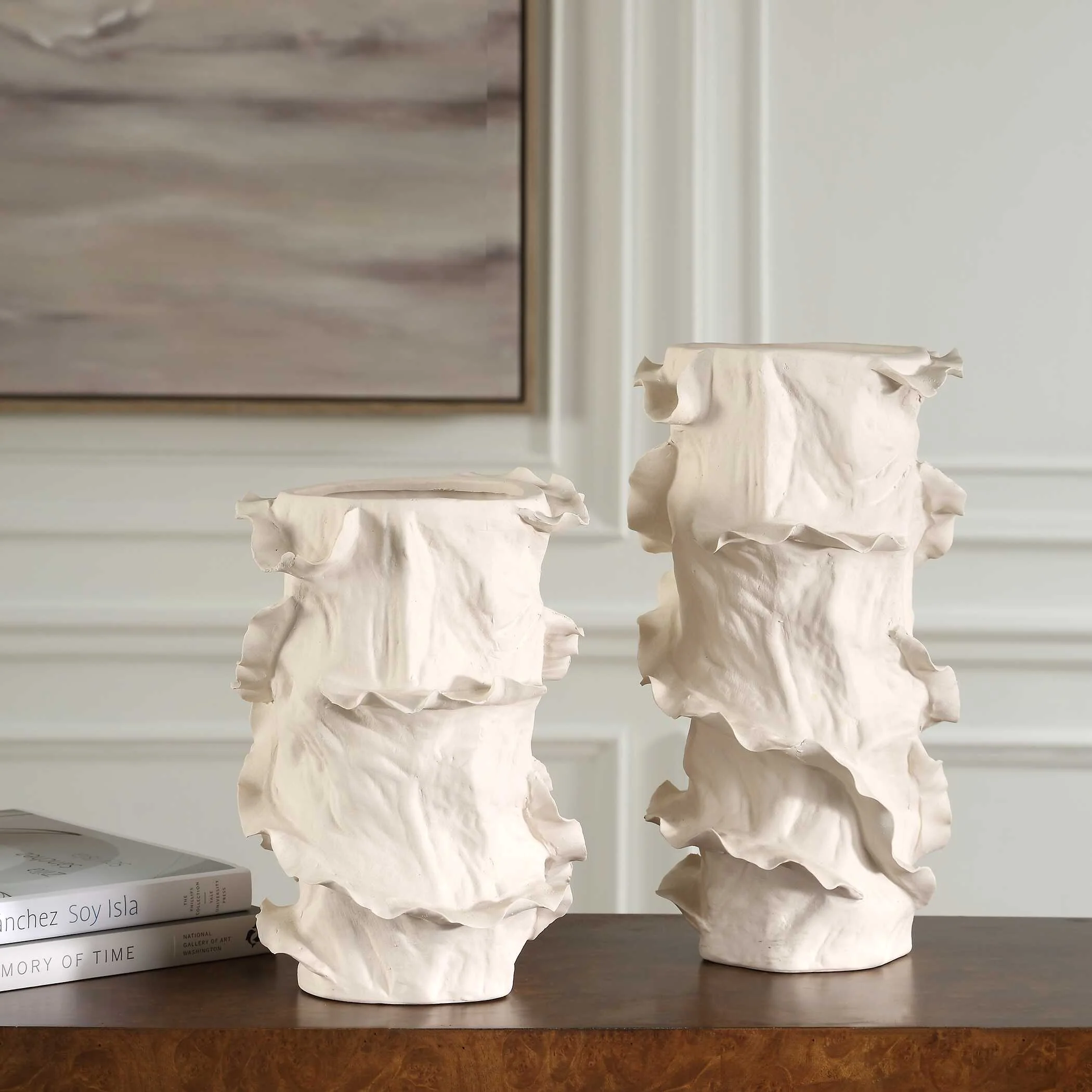 Ripple Crest White Vases - Set of 2 - Image 3
