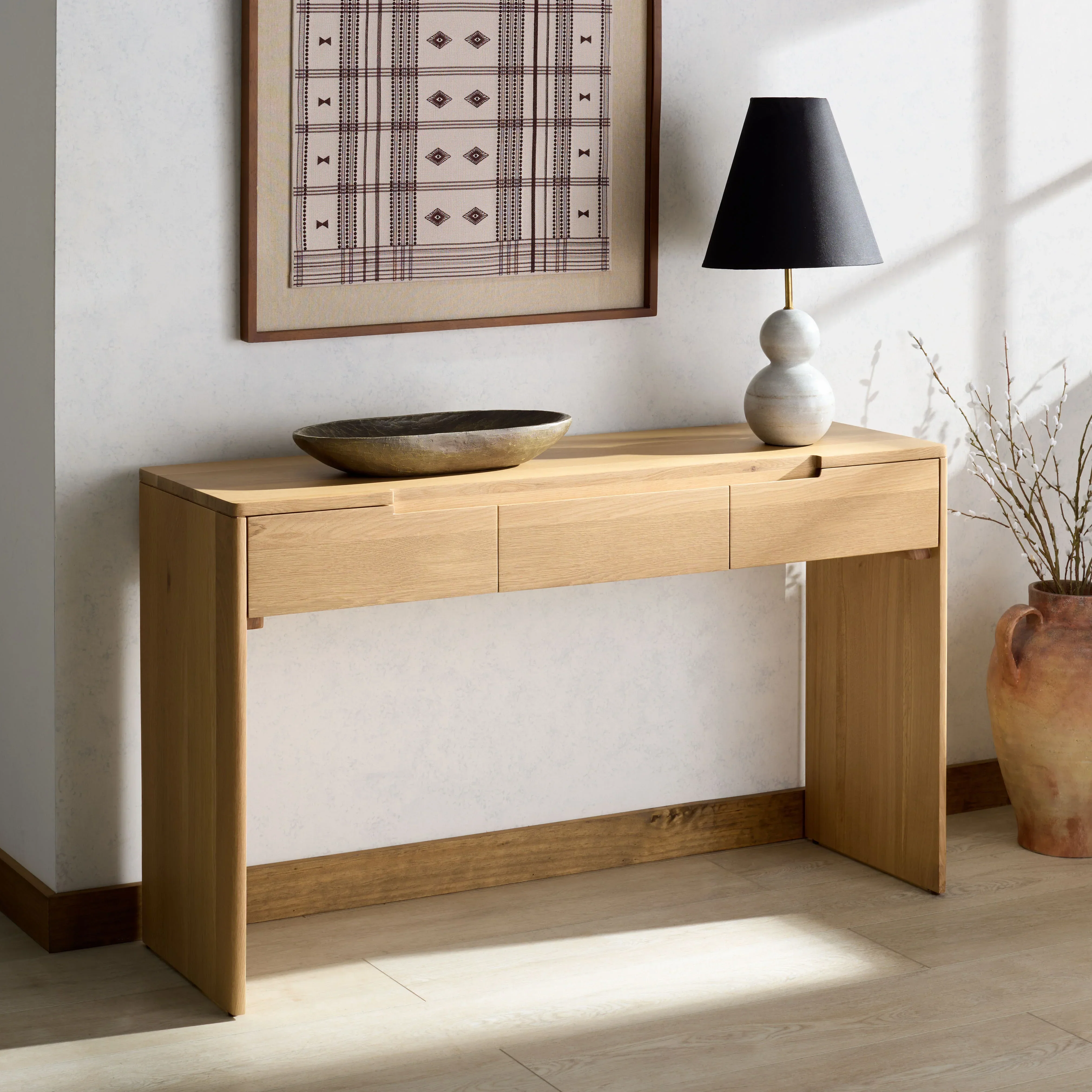 Riverside Oak Wood 3 Drawer Console Table - Image 2