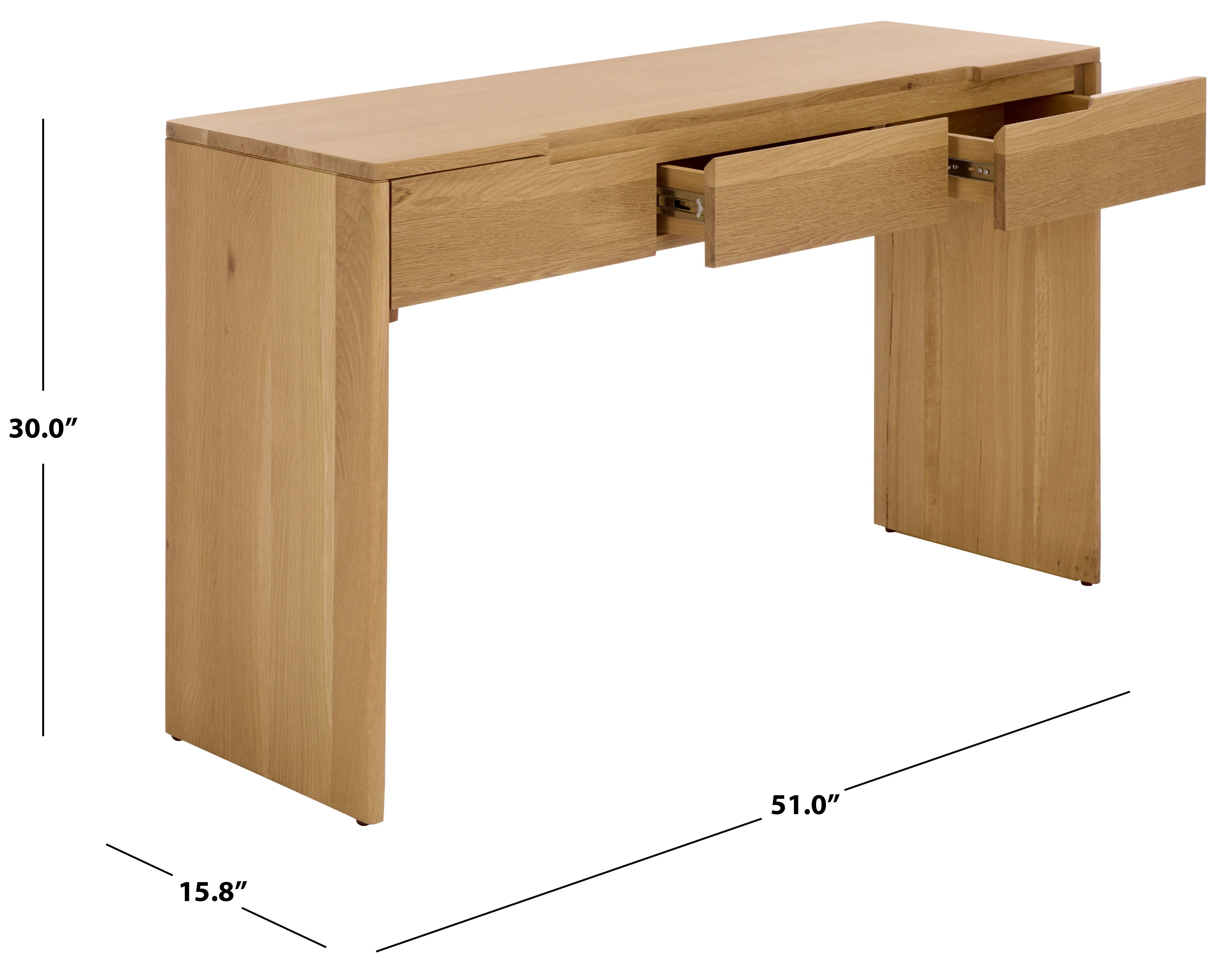 Riverside Oak Wood 3 Drawer Console Table - Image 7