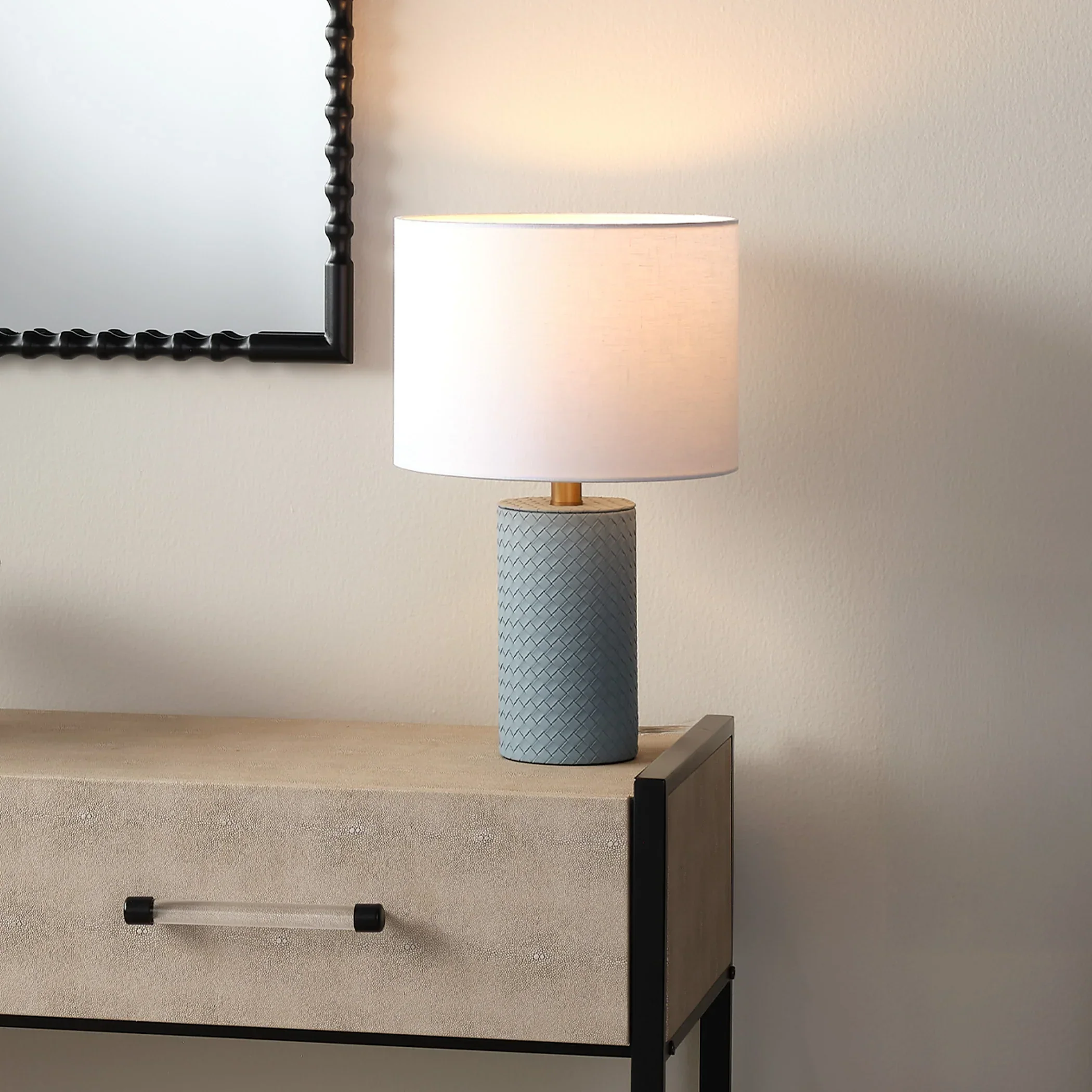 Roman Leather Table Lamp with Linen Shade - Image 2