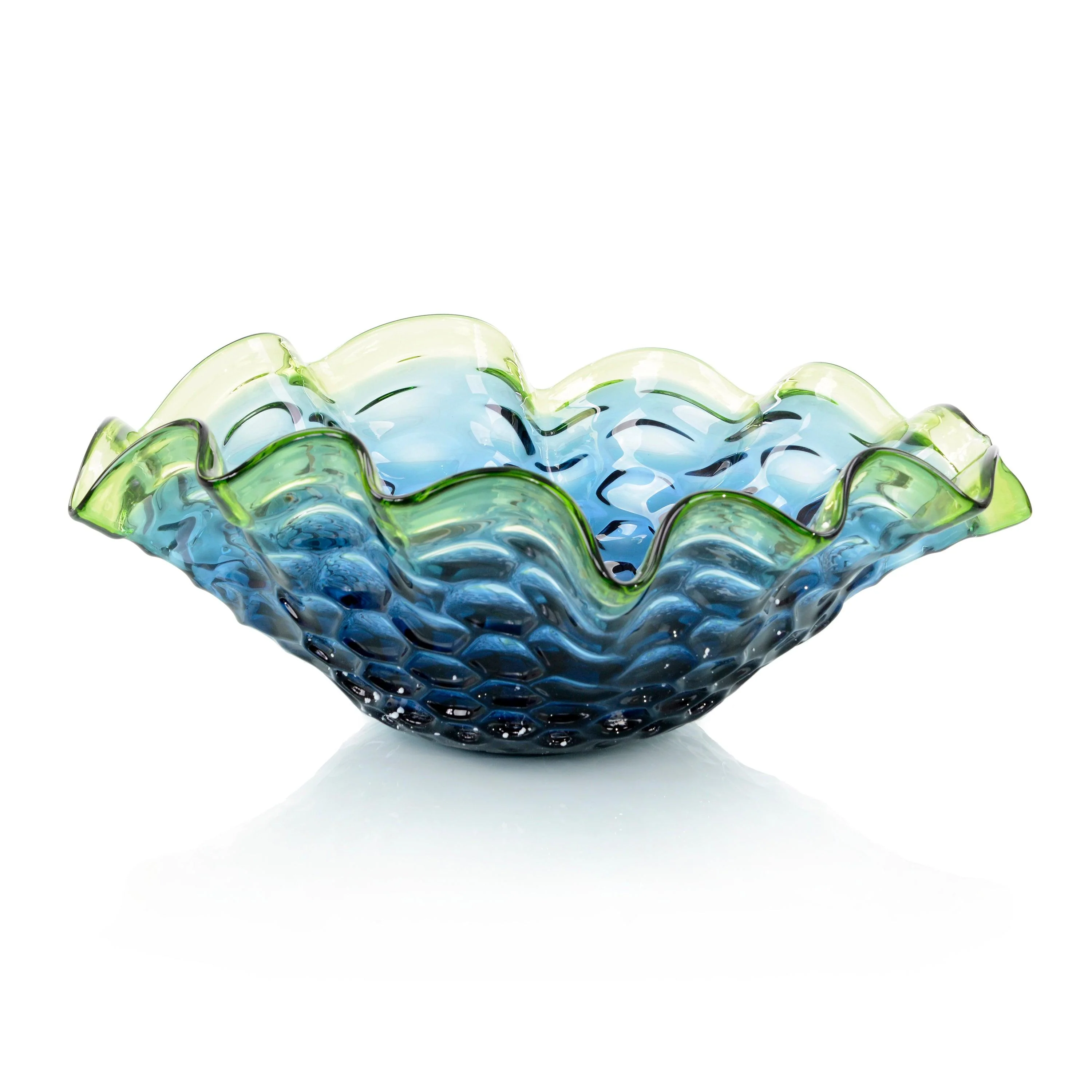 Royal And Emerald Handblown Glass Bowl