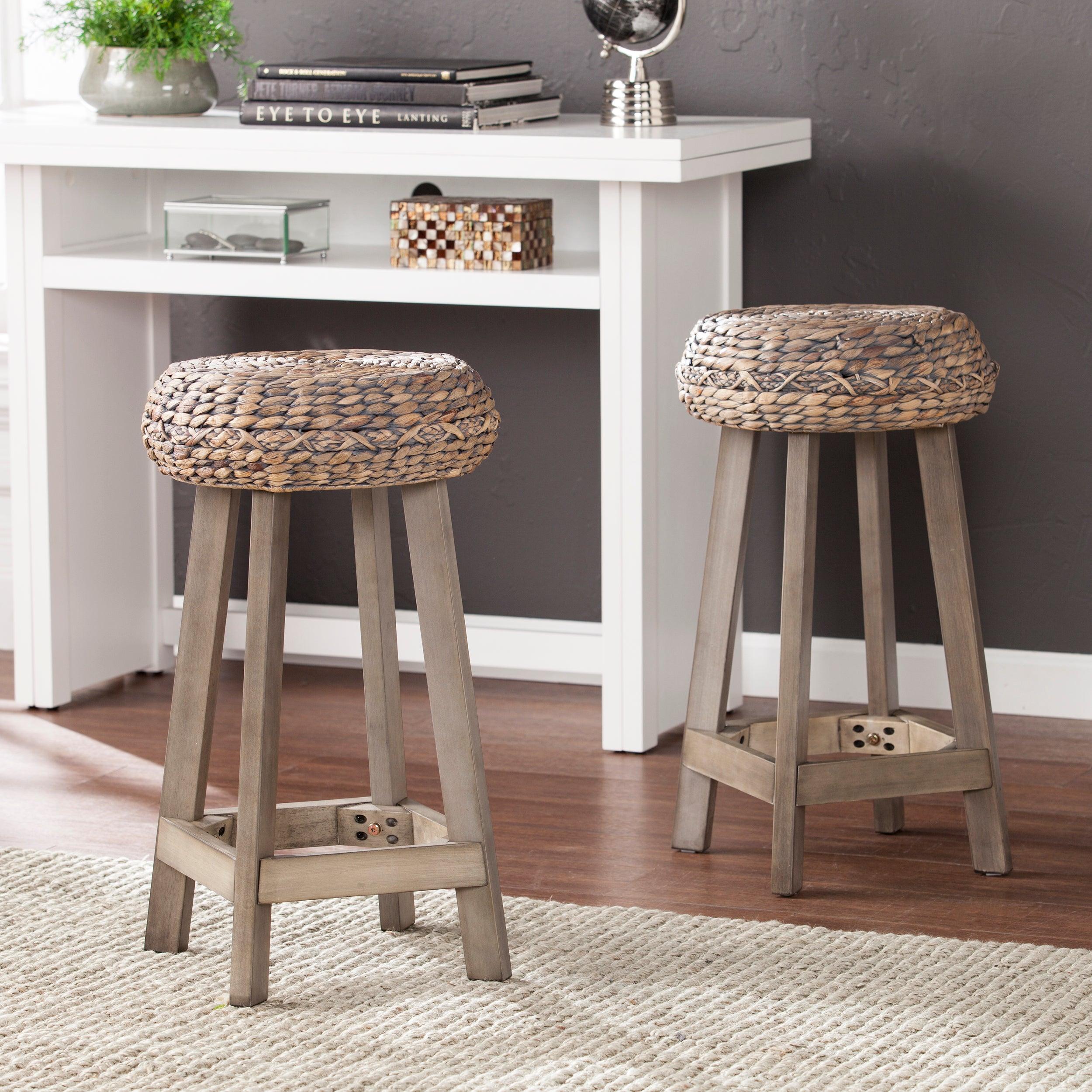 Rutina Backless Round Water Hyacinth 24" Stools 2pc Set- Weathered Gray - Image 2