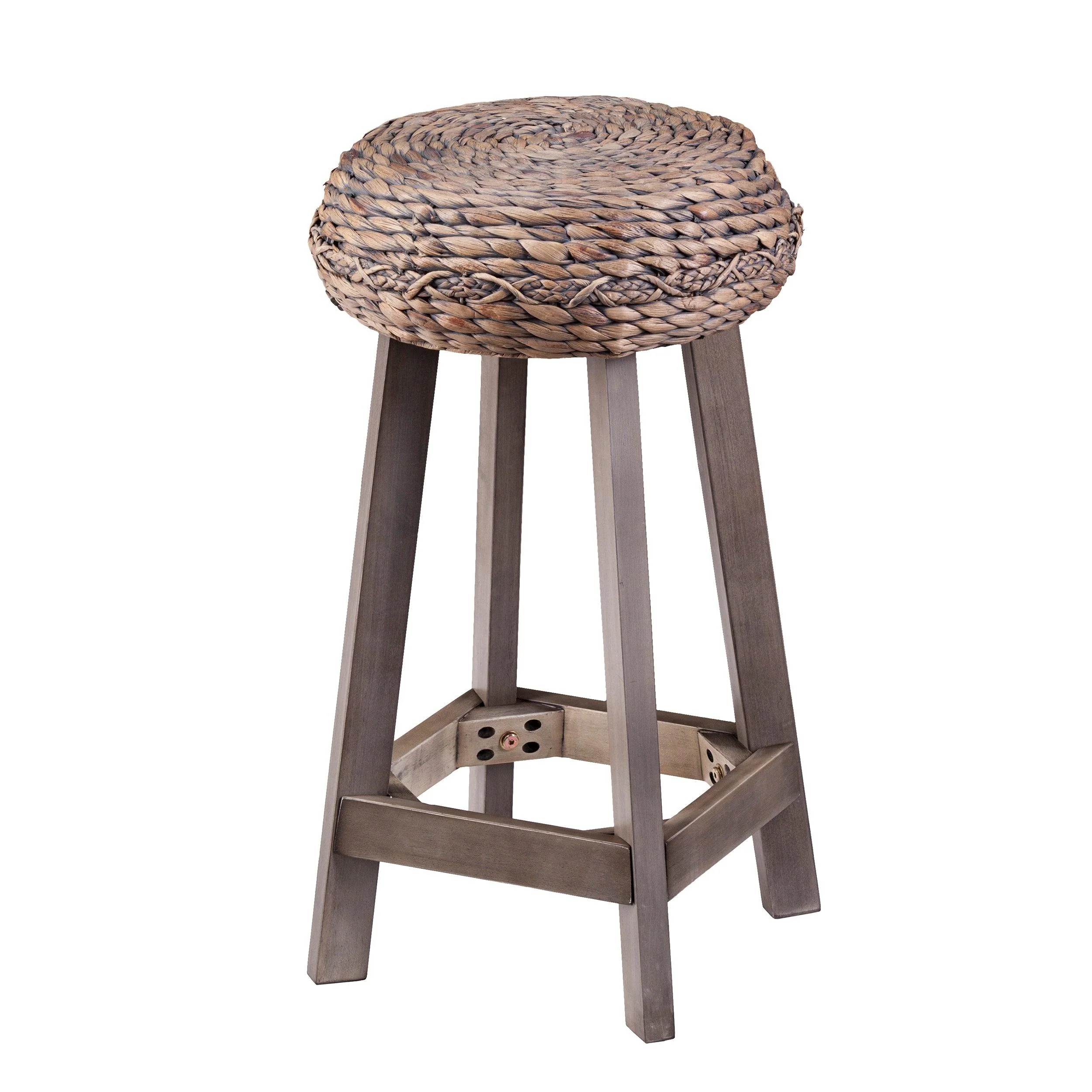 Rutina Backless Round Water Hyacinth 24" Stools 2pc Set- Weathered Gray - Image 5