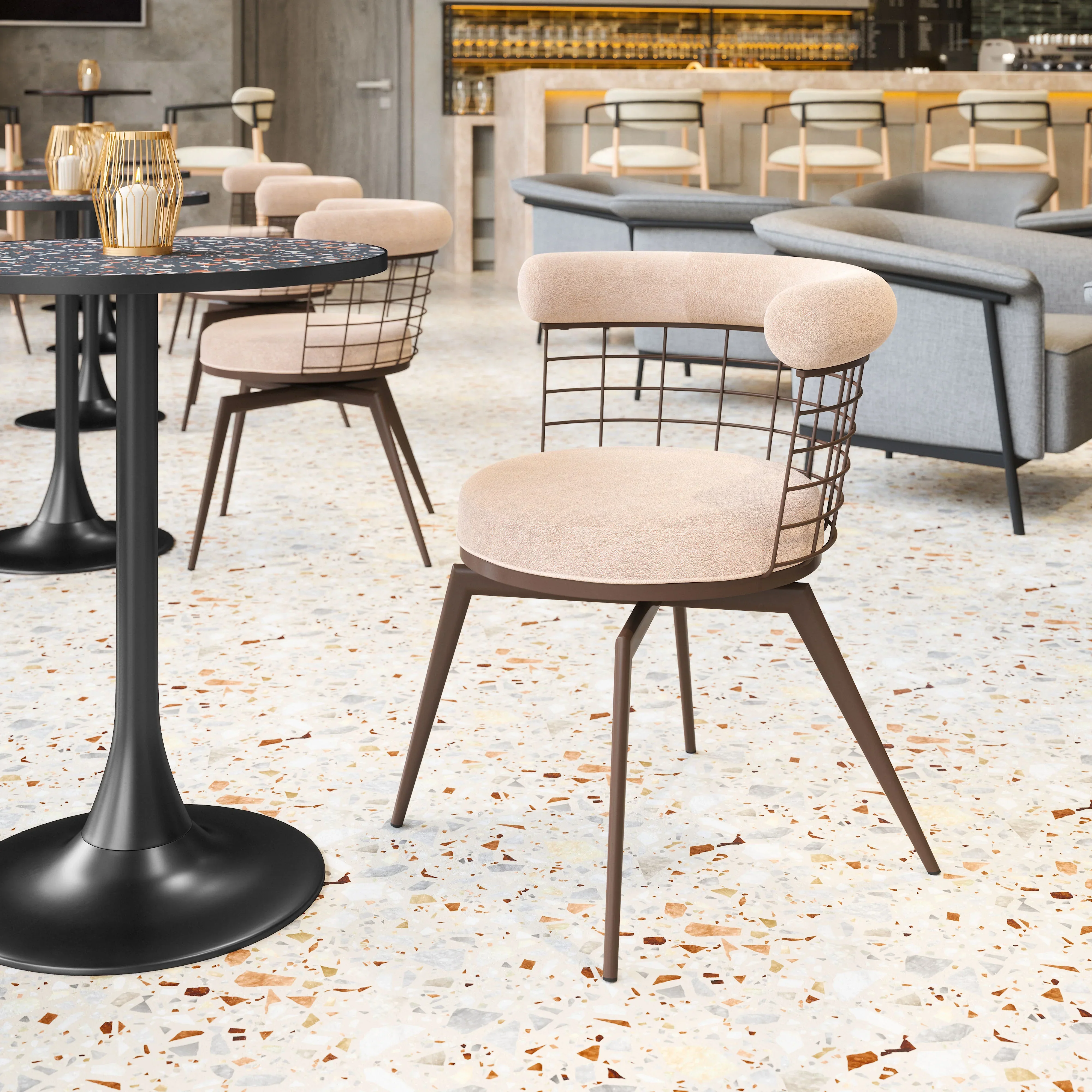 Saku Swivel Dining Chair Beige & Brown - Set of 2 - Image 2