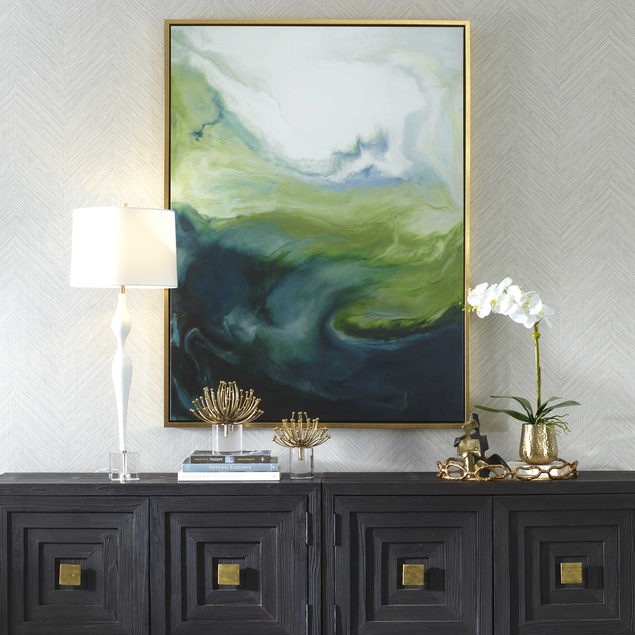 Serene Green Framed Abstract Art - Image 2