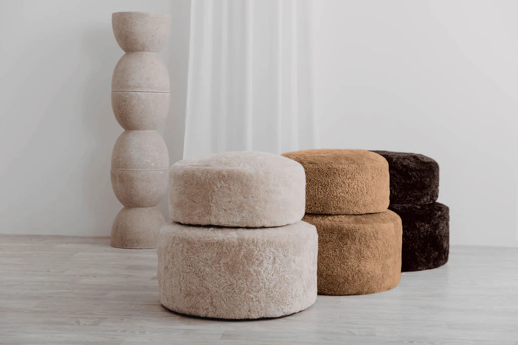 Shorn Curly Sheepskin Ottoman - Image 4