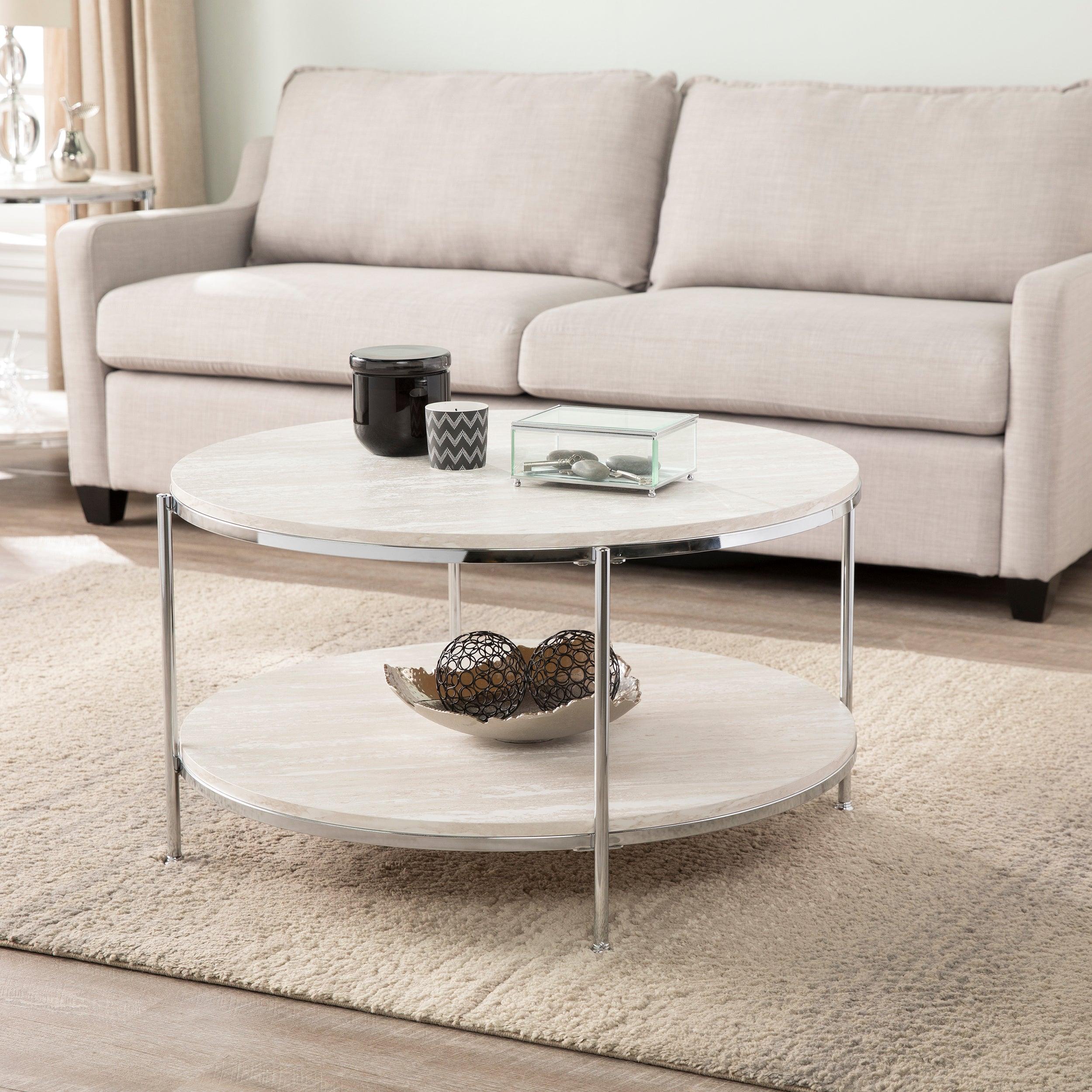 Silas Round Faux Stone Cocktail Table - Image 2