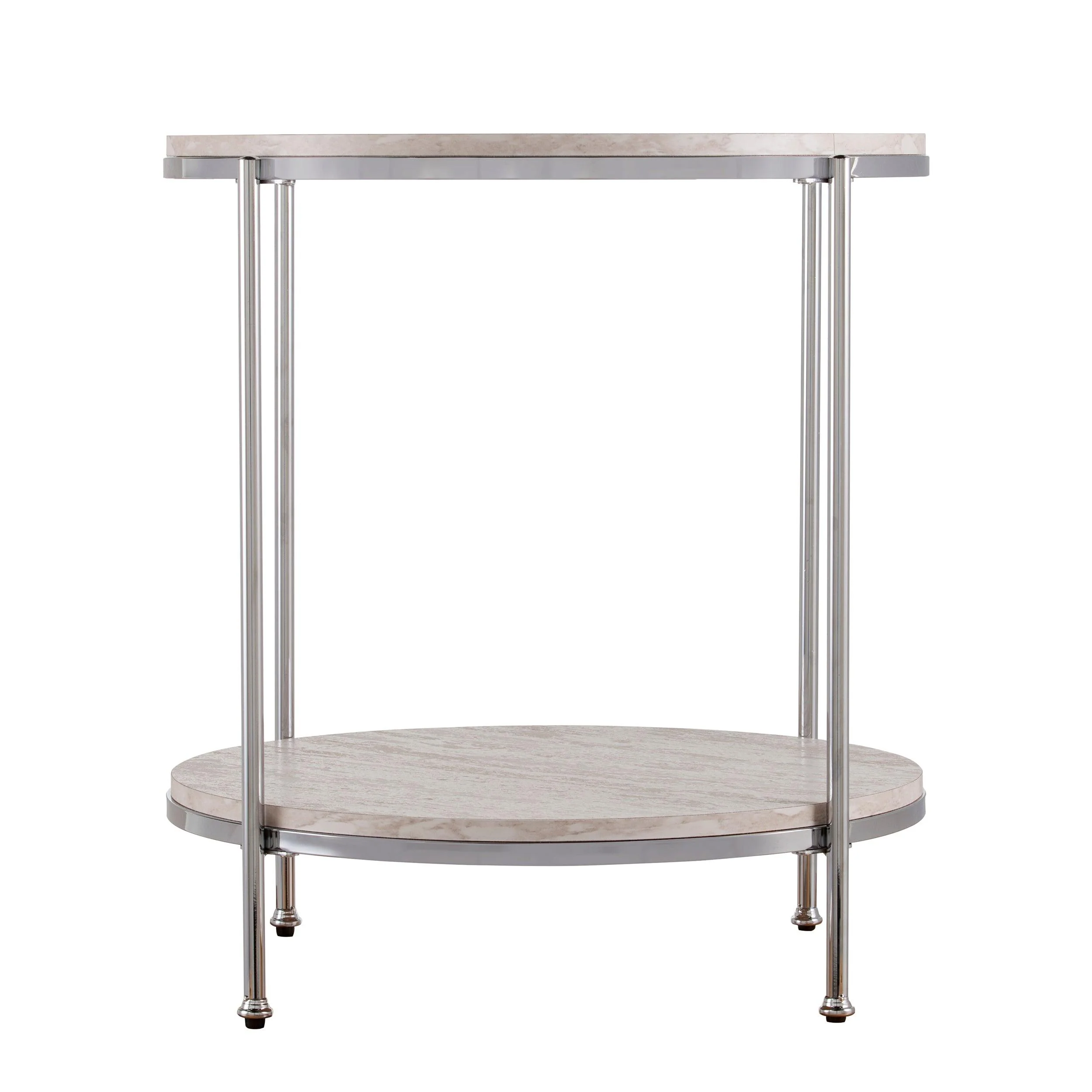Silas Round Faux Stone End Table - Chrome - Image 3
