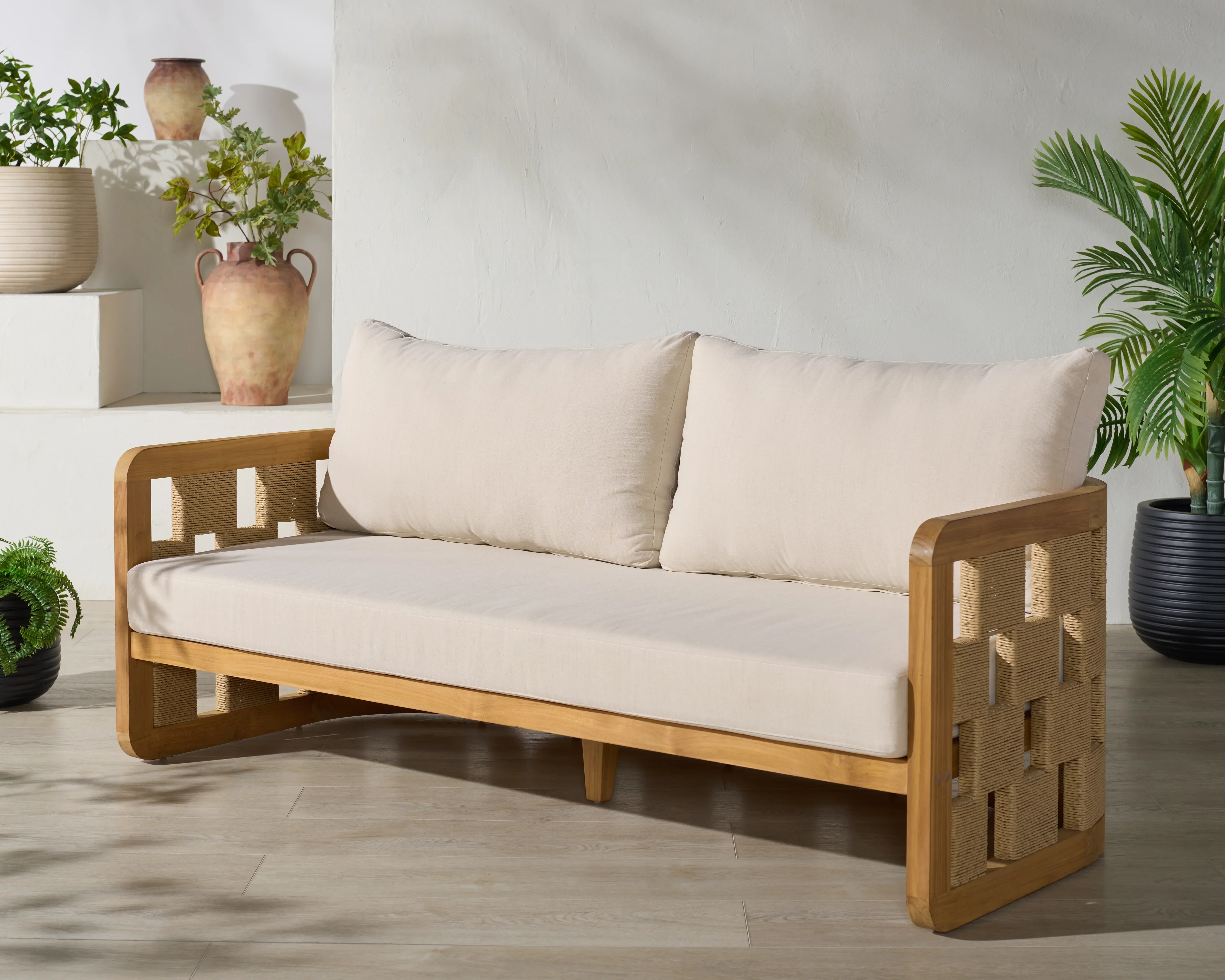 Skipper Teak And Hyacinth Patio Sofa - Image 2