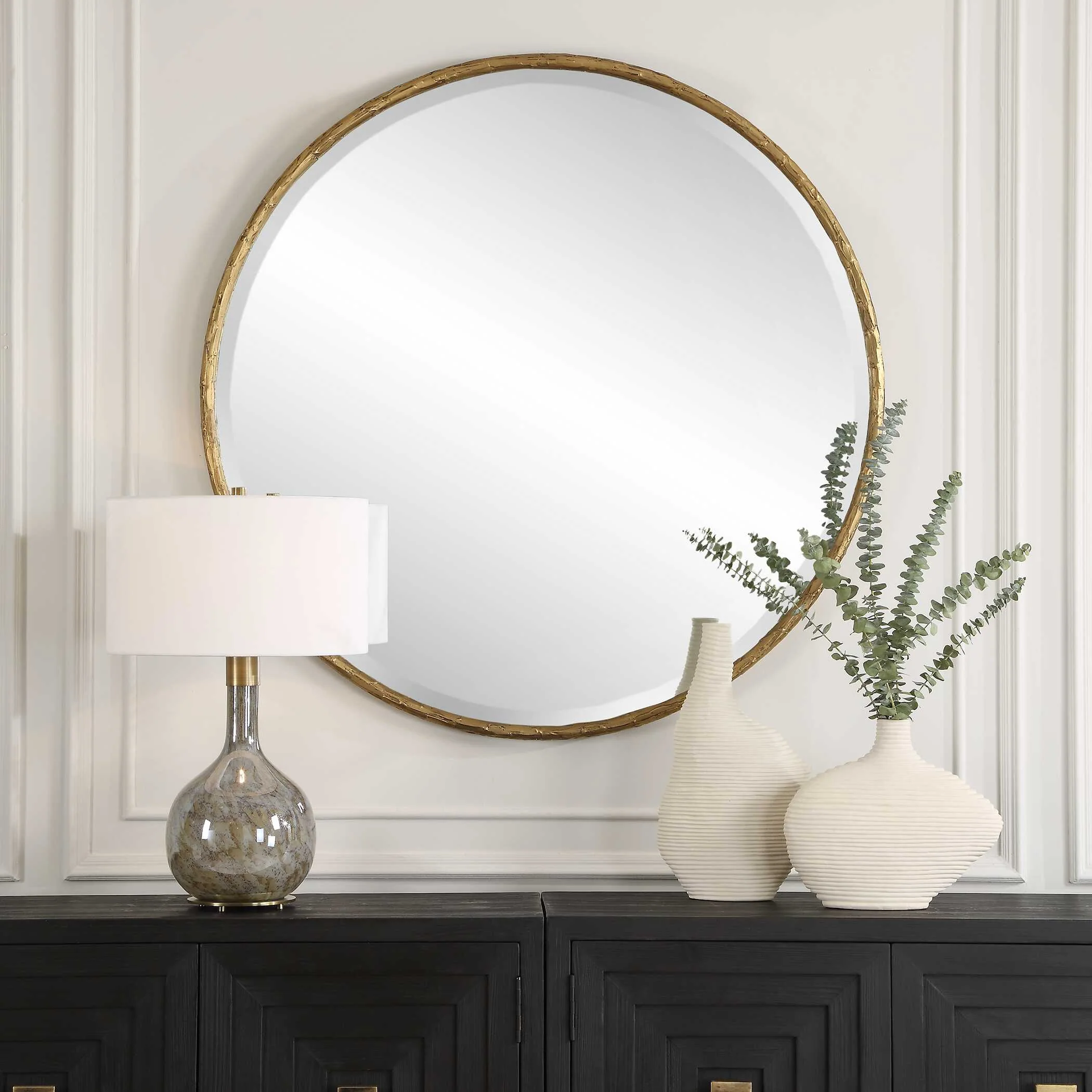 Sutton Aged Gold Round Mirror - Image 2