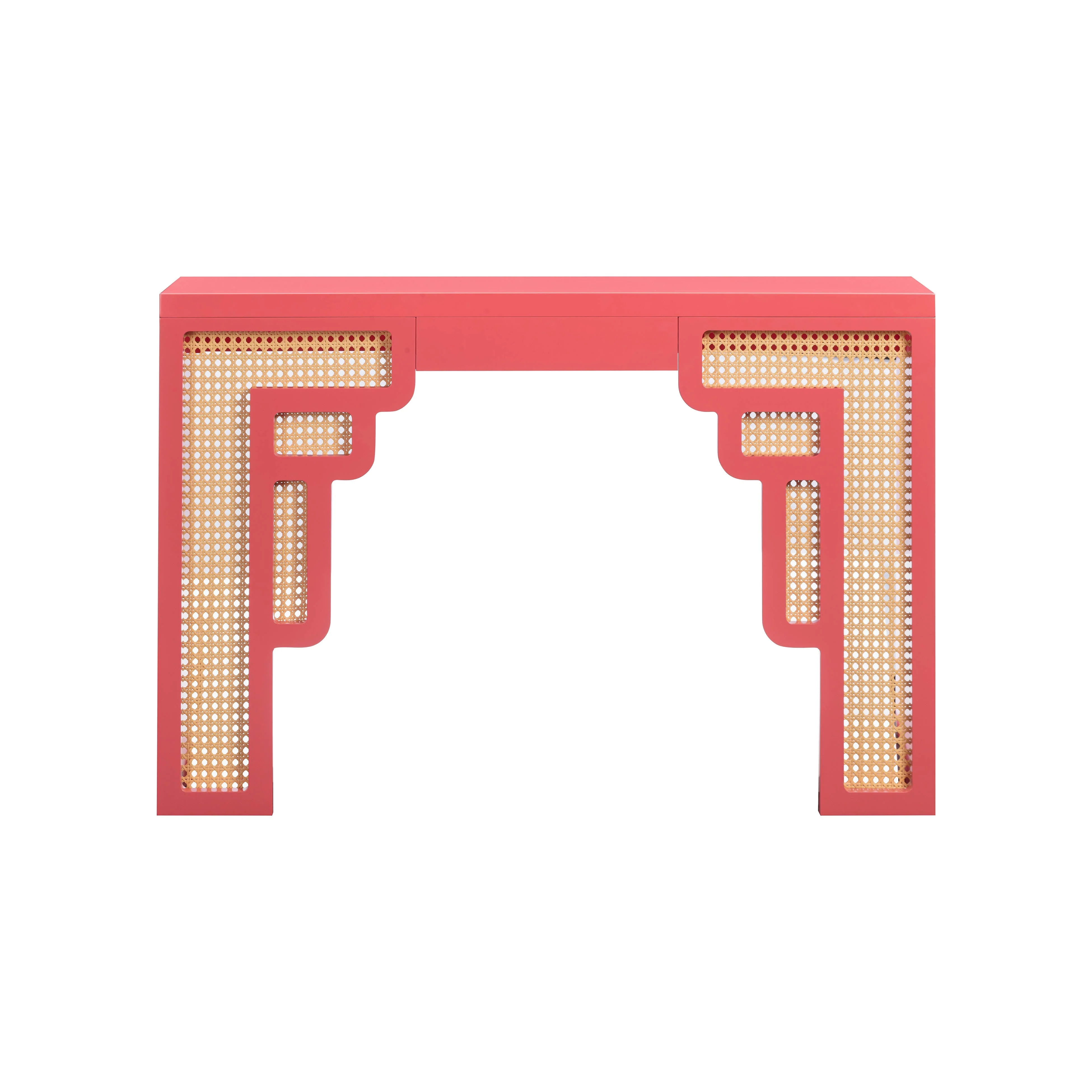 Suzie Coral Pink & Rattan Console Table - Image 3