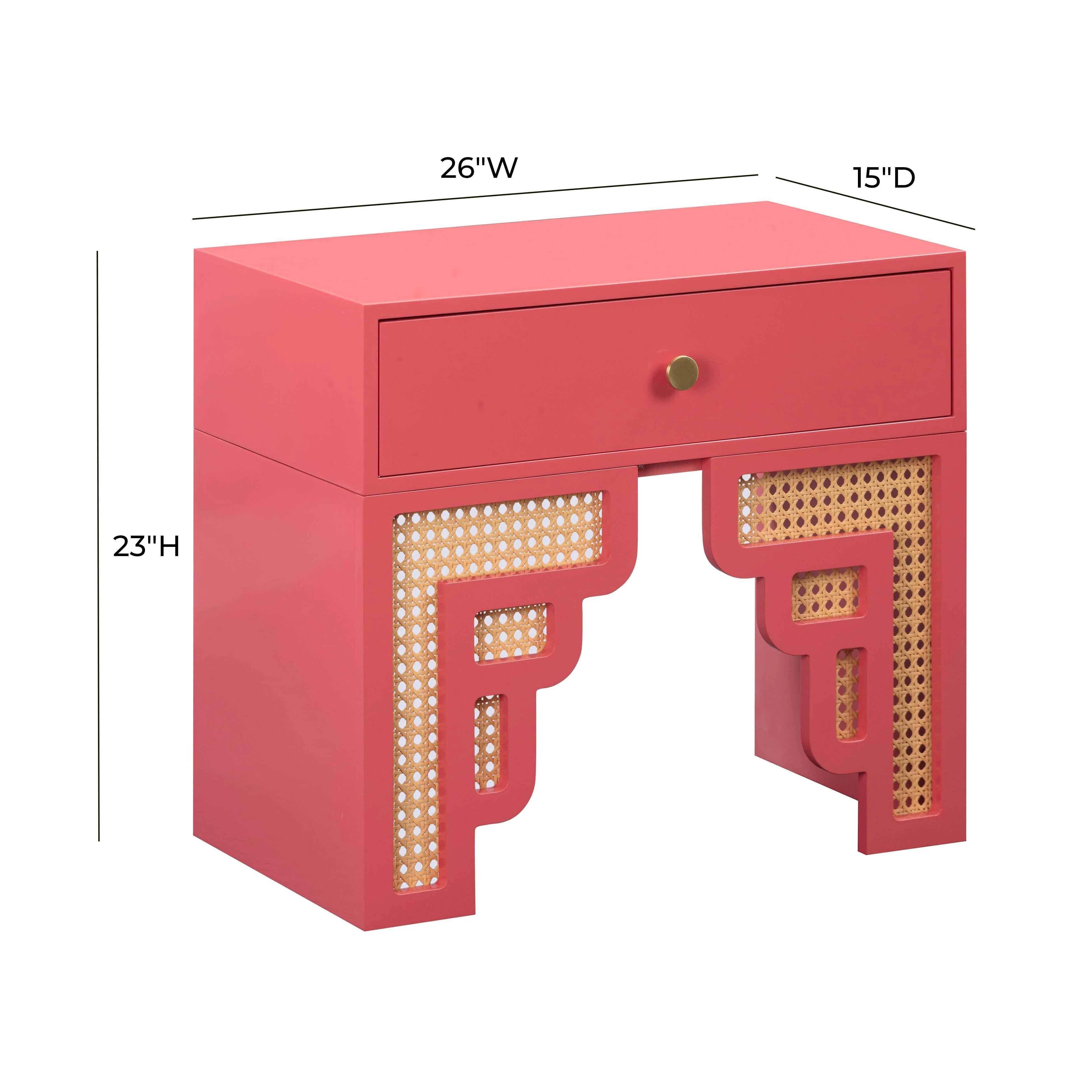 Suzie Coral Pink & Rattan Nightstand - Image 6