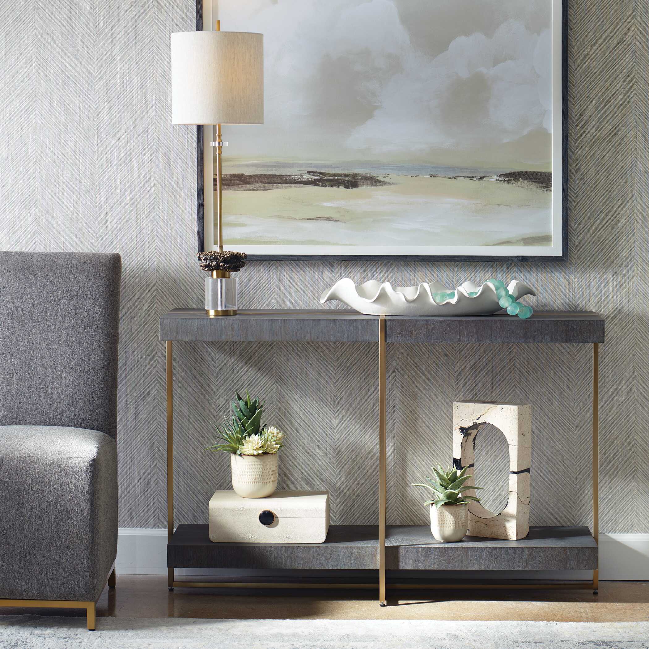 Taja Modern Brass / Wood Console Table - Image 2