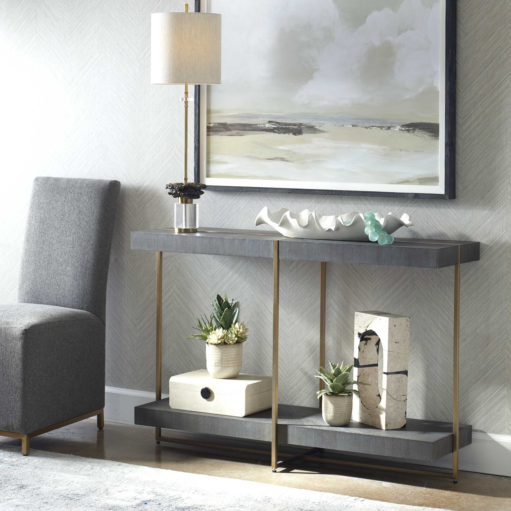 Taja Modern Brass / Wood Console Table - Image 3