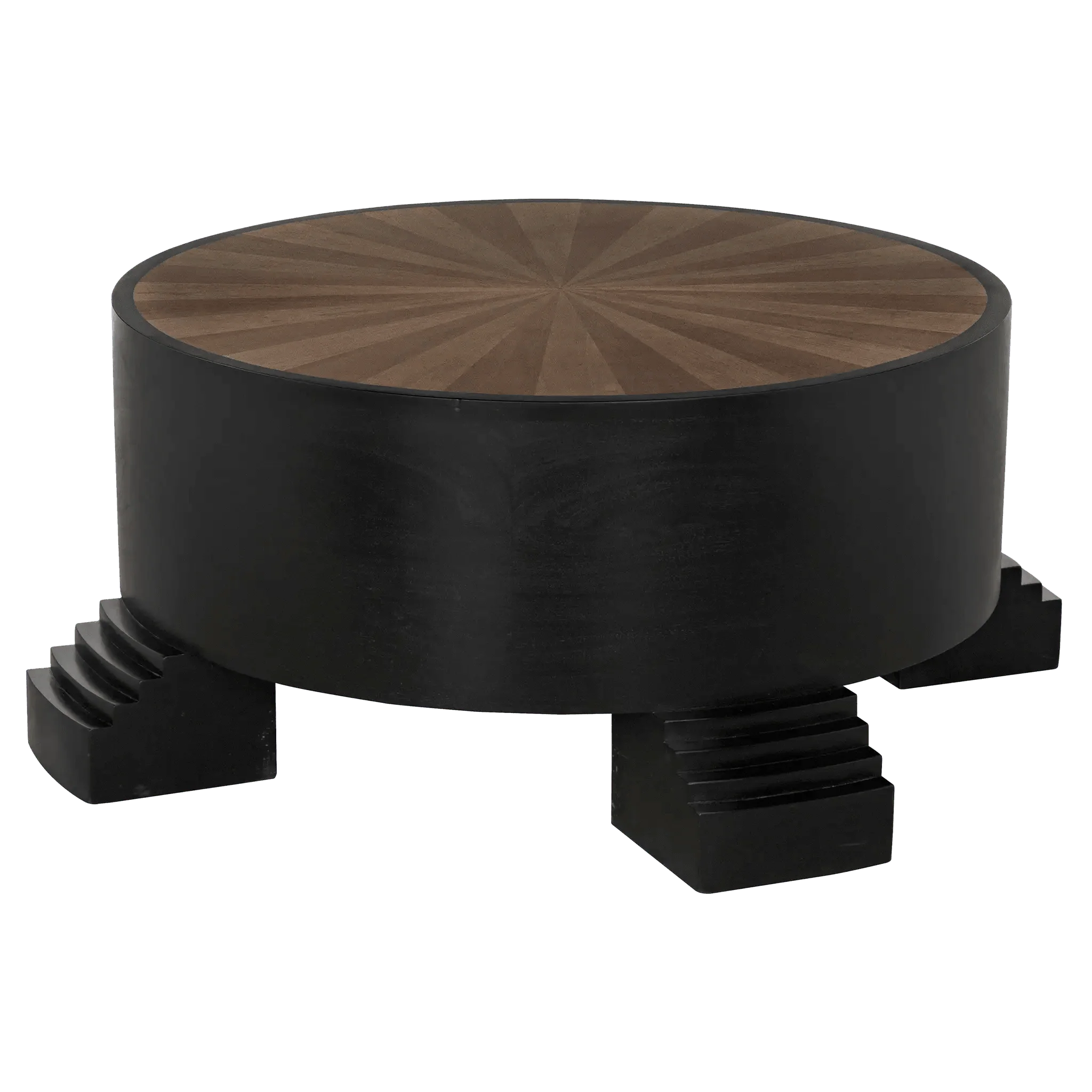 Tambour Coffee Table, Hand Rubbed Black with Veneer Top