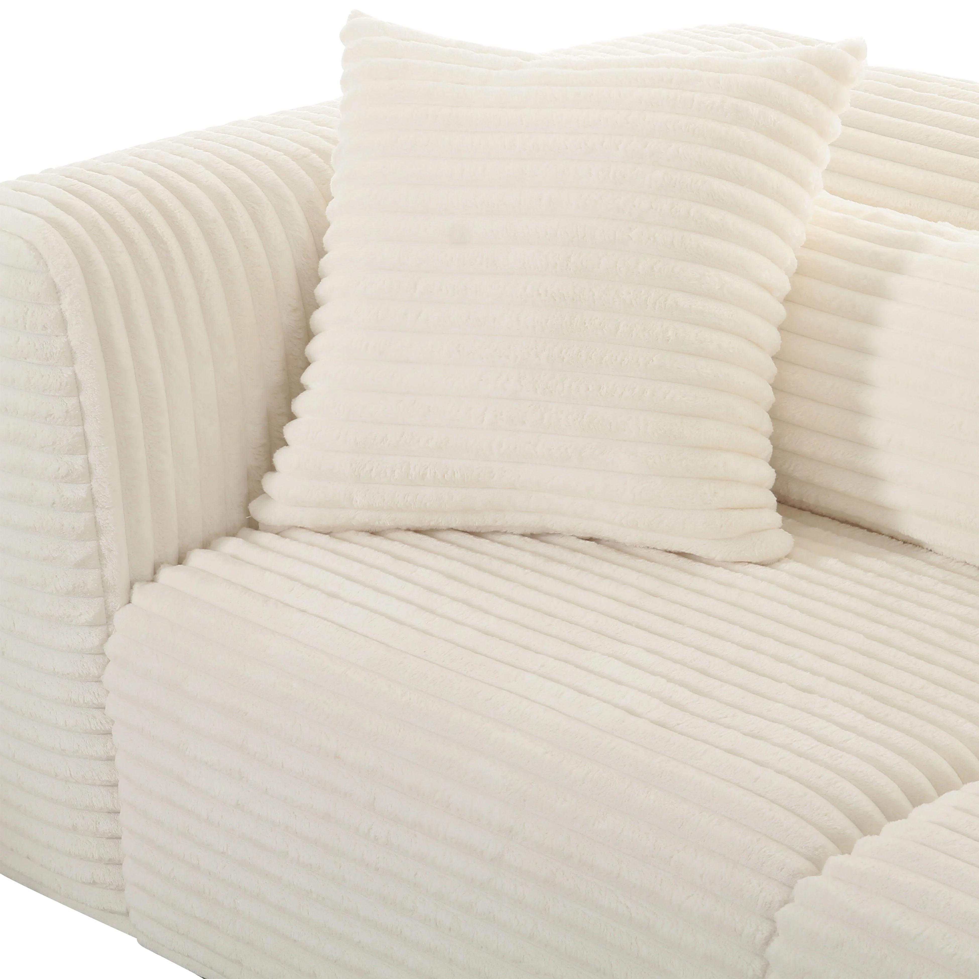 Tarra Fluffy Oversized Cream Corduroy Modular Loveseat - Image 4