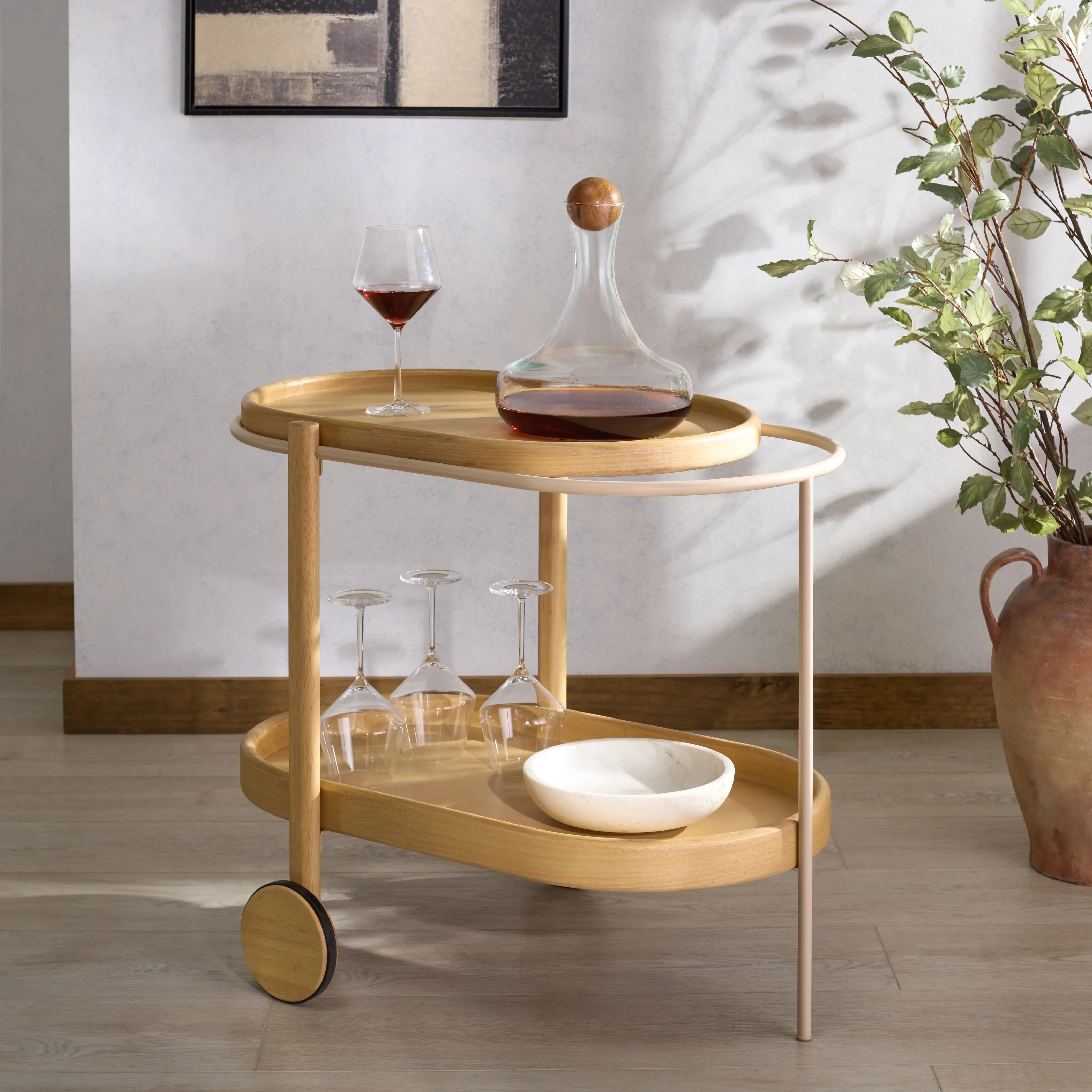 Trianna Wood Oval 2 Shelf Bar Cart - Image 12