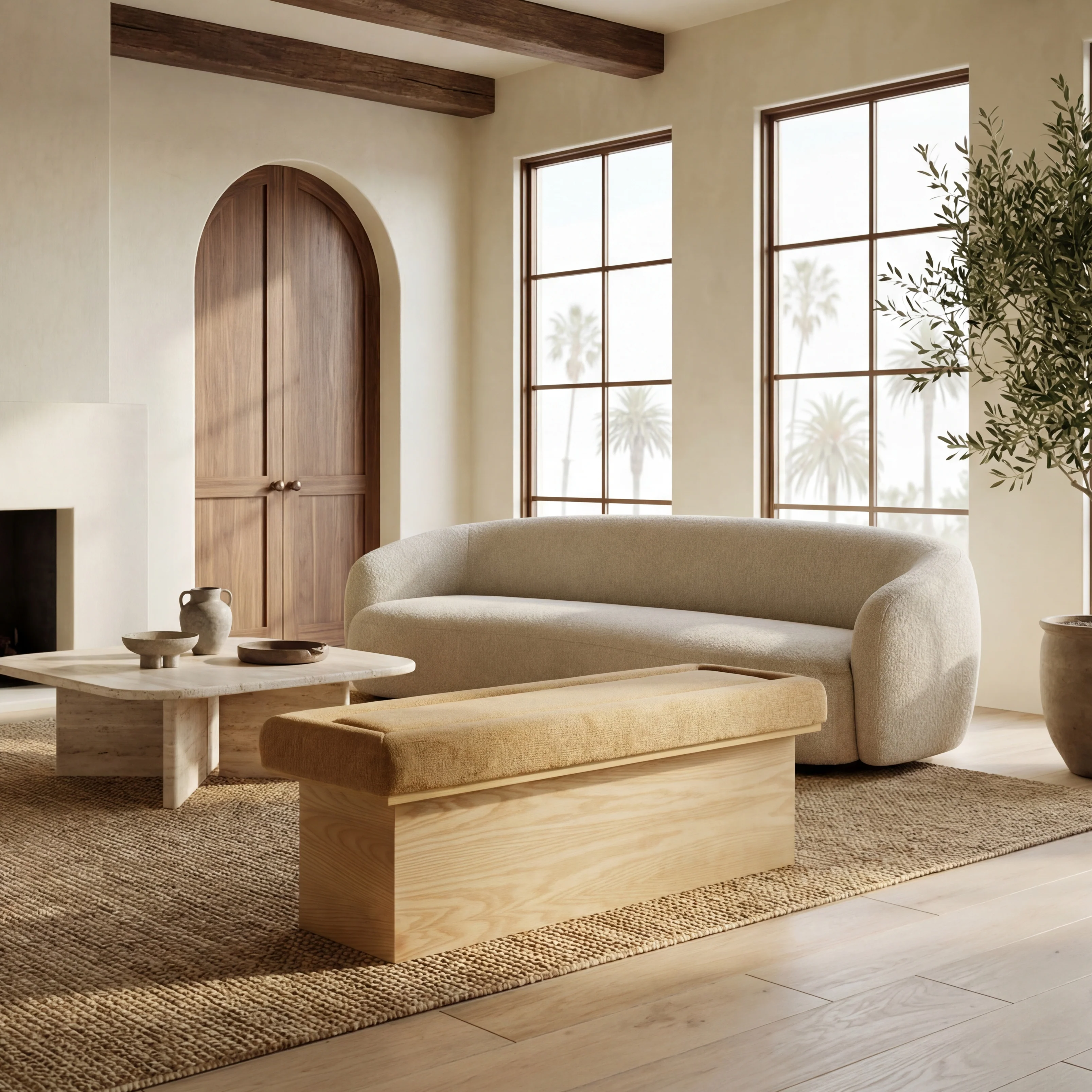 Trudy Chenille And Wood Bench - Image 4