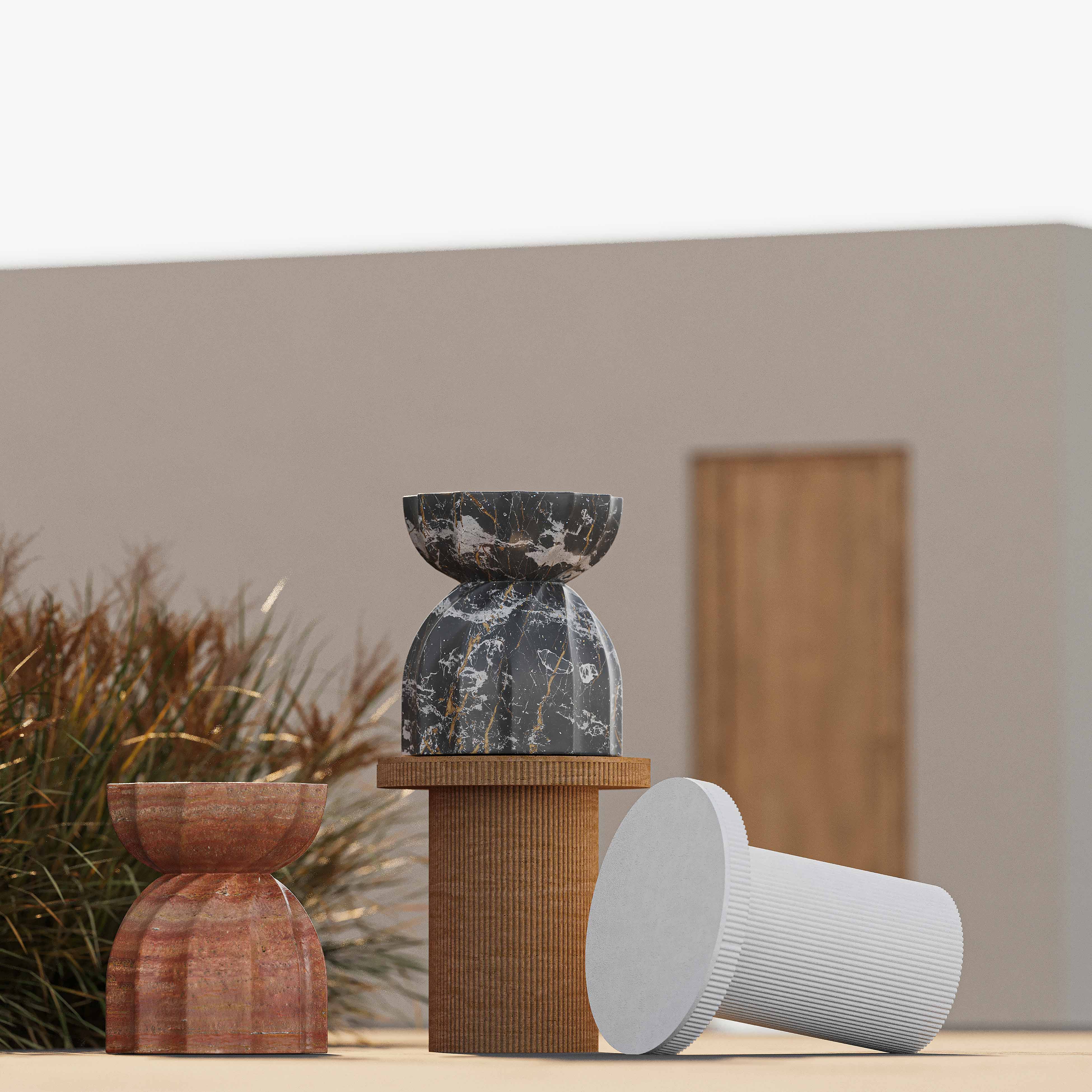 Turin Black Faux Marble Indoor / Outdoor Concrete Stool - Image 2