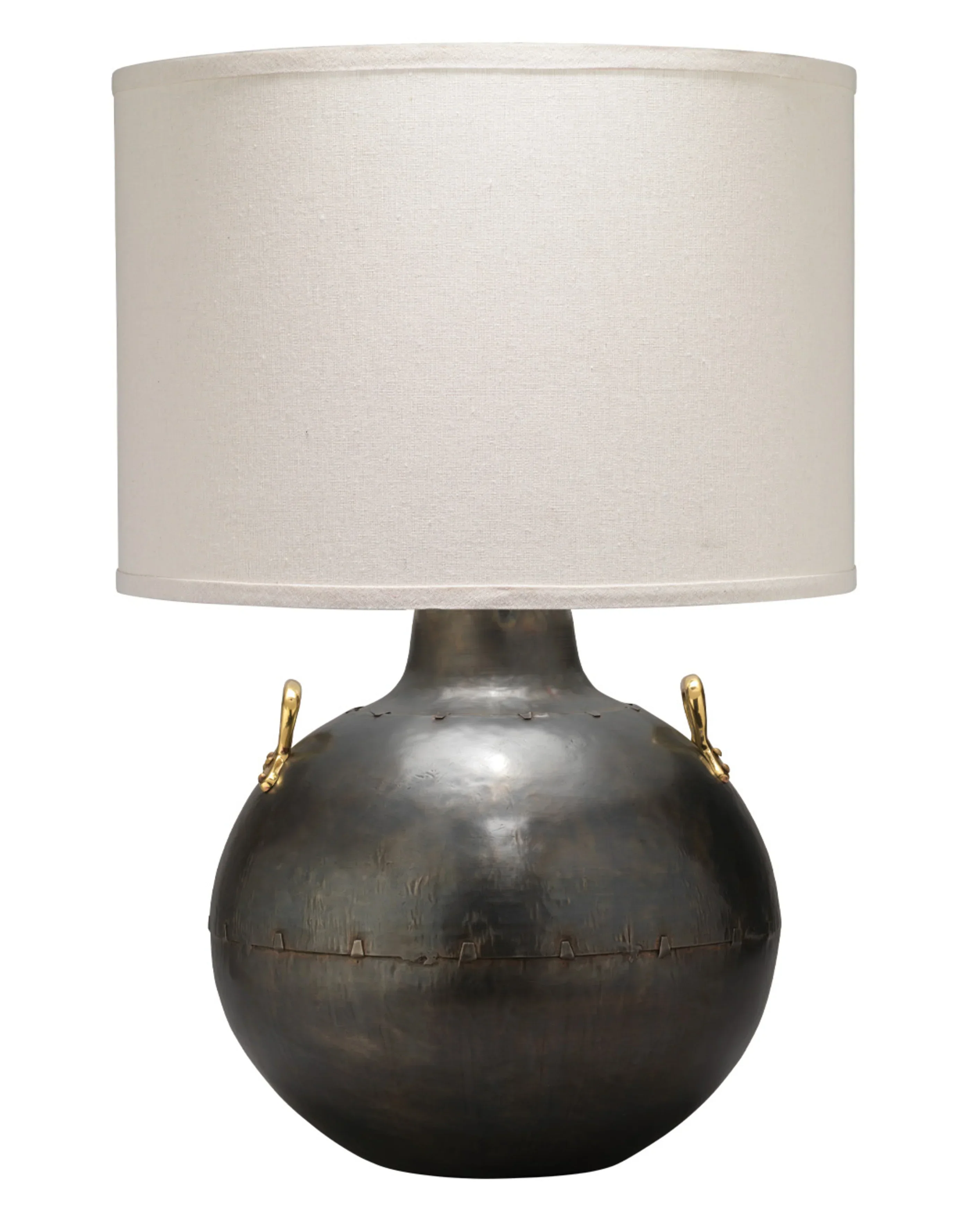 Two Handled Kettle Steel Table Lamp with Burlap Shade