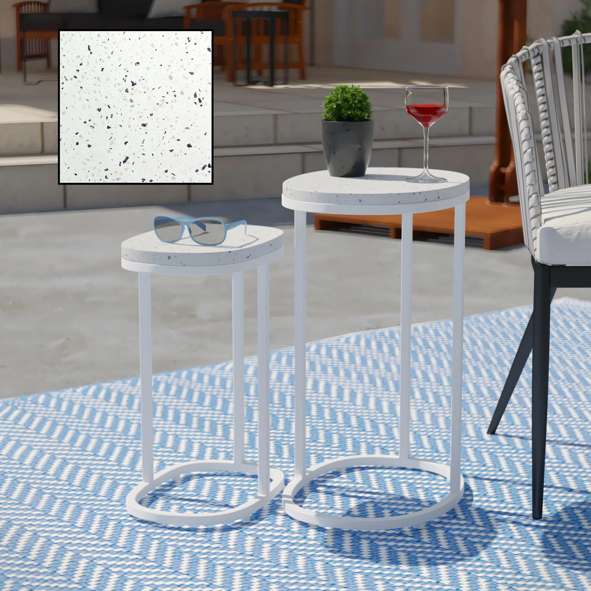 Vicanno Terrazzo Outdoor Nesting Tables – 2pc Set - Image 4