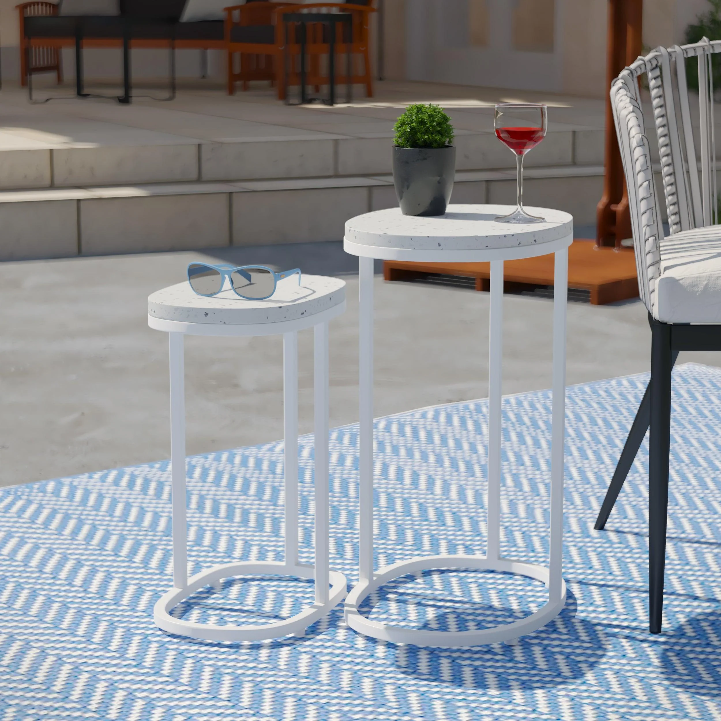 Vicanno Terrazzo Outdoor Nesting Tables – 2pc Set - Image 5