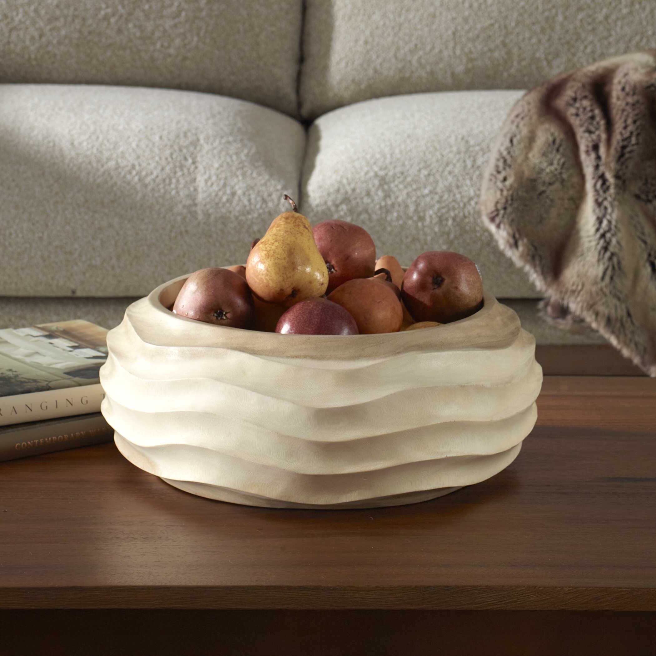 Waveform Bleached Wood Bowl - Image 2
