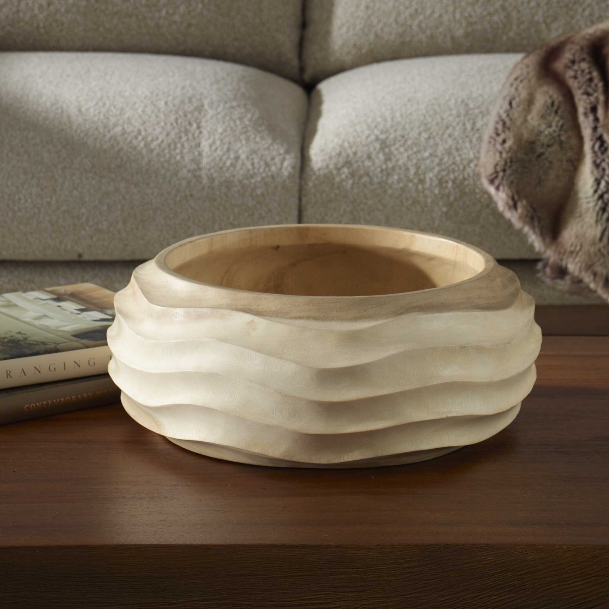Waveform Bleached Wood Bowl - Image 3